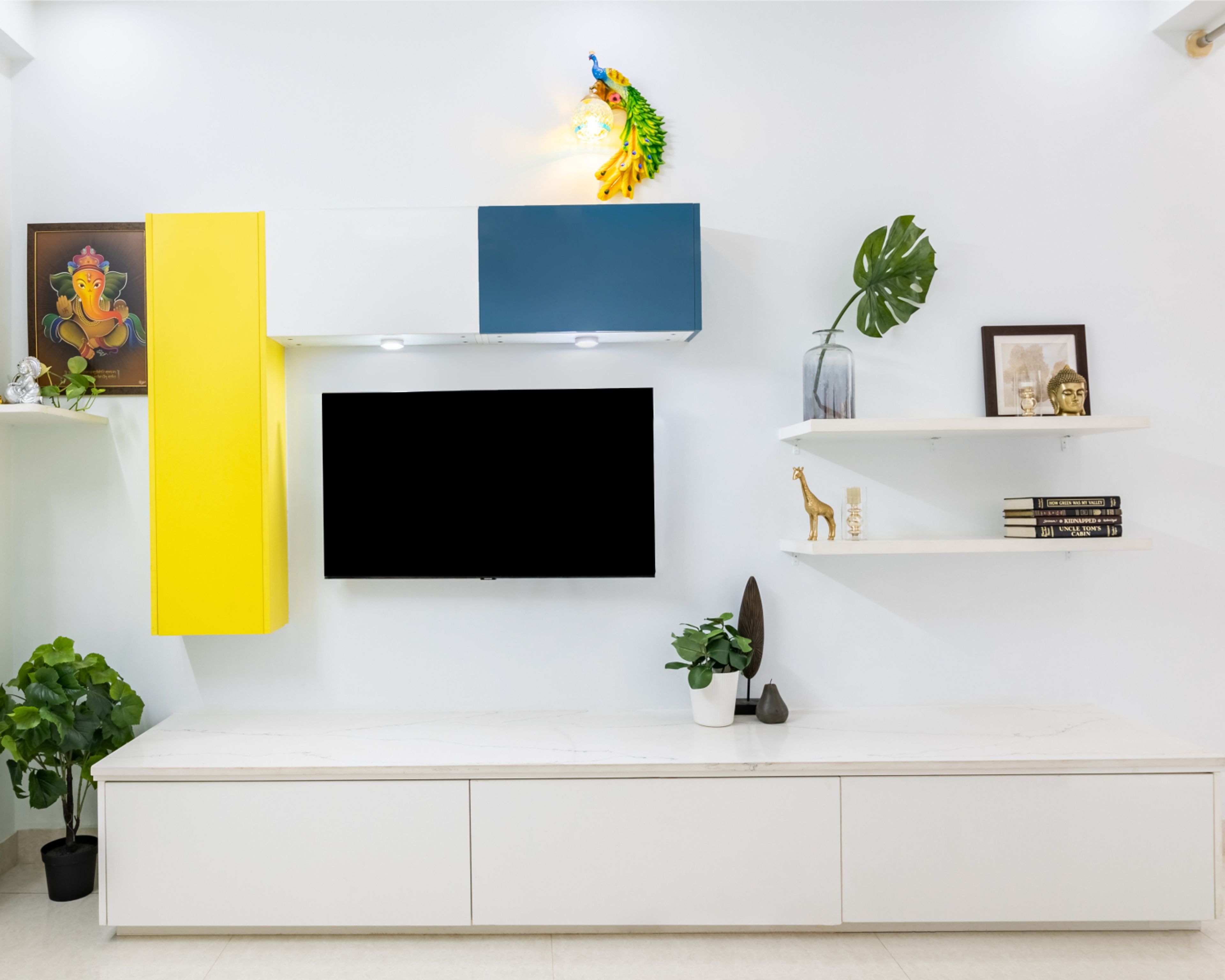 Contemporary TV Cabinet Design In Yellow And Blue