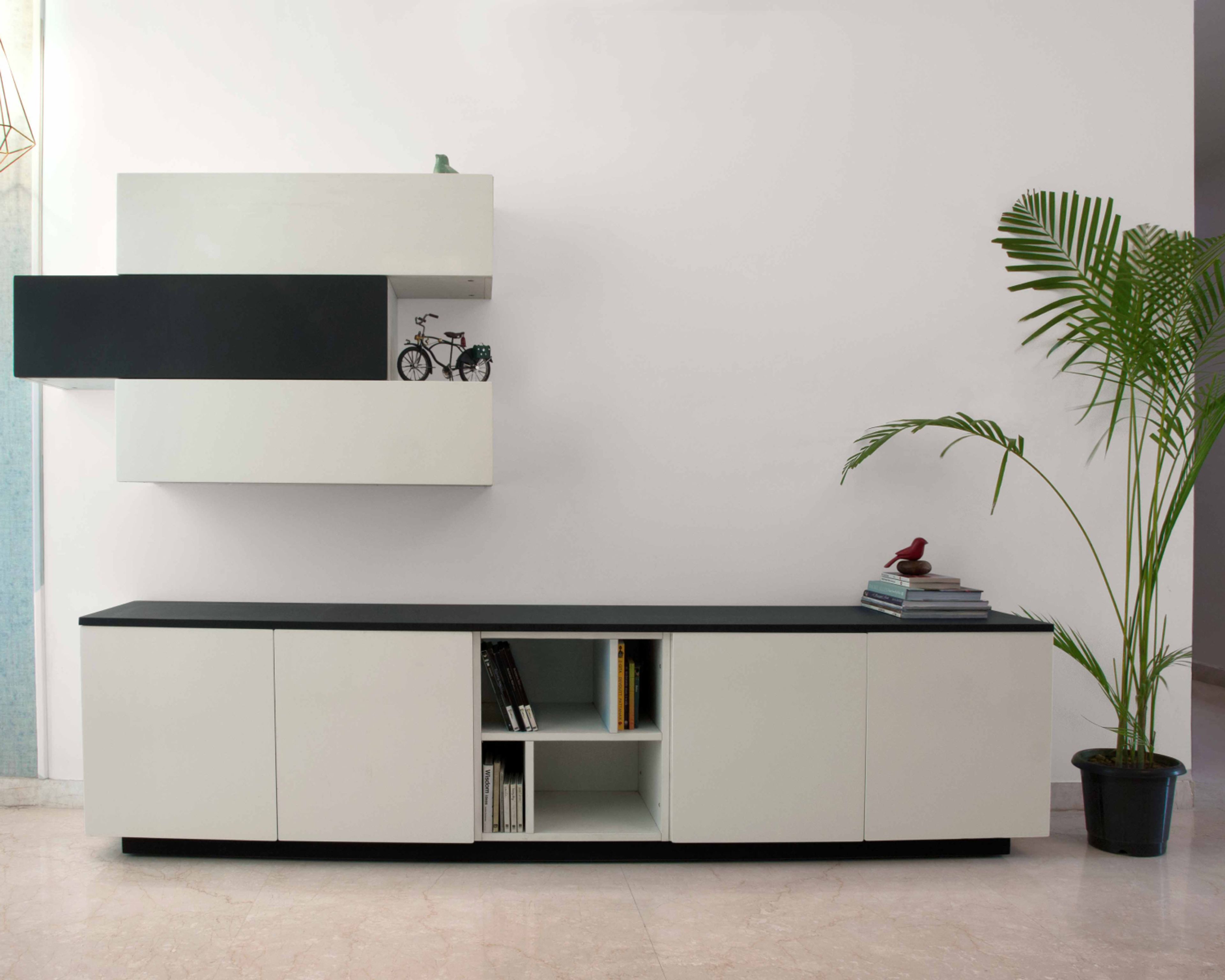 TV Unit In Black And Frosty White - Livspace