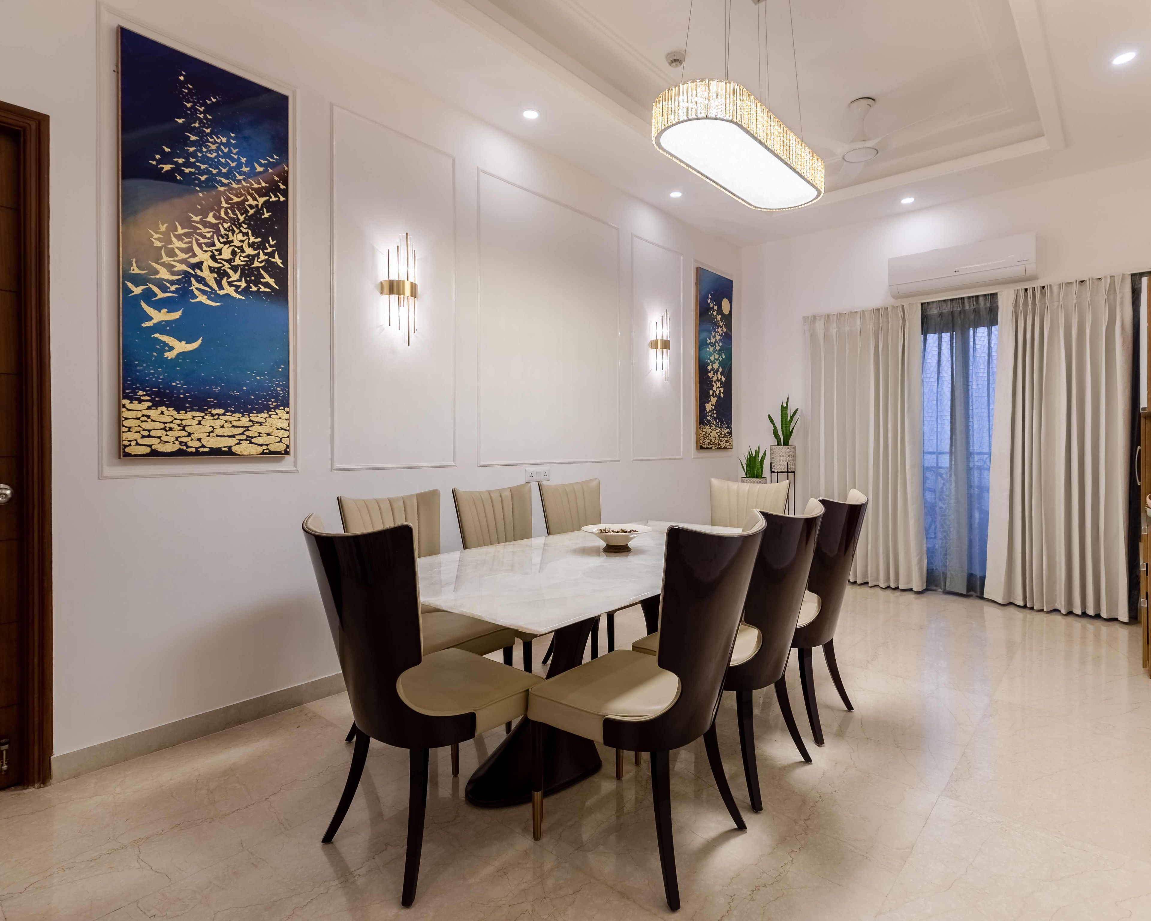 White Wall Design With Trims And Wall Painting - Livspace