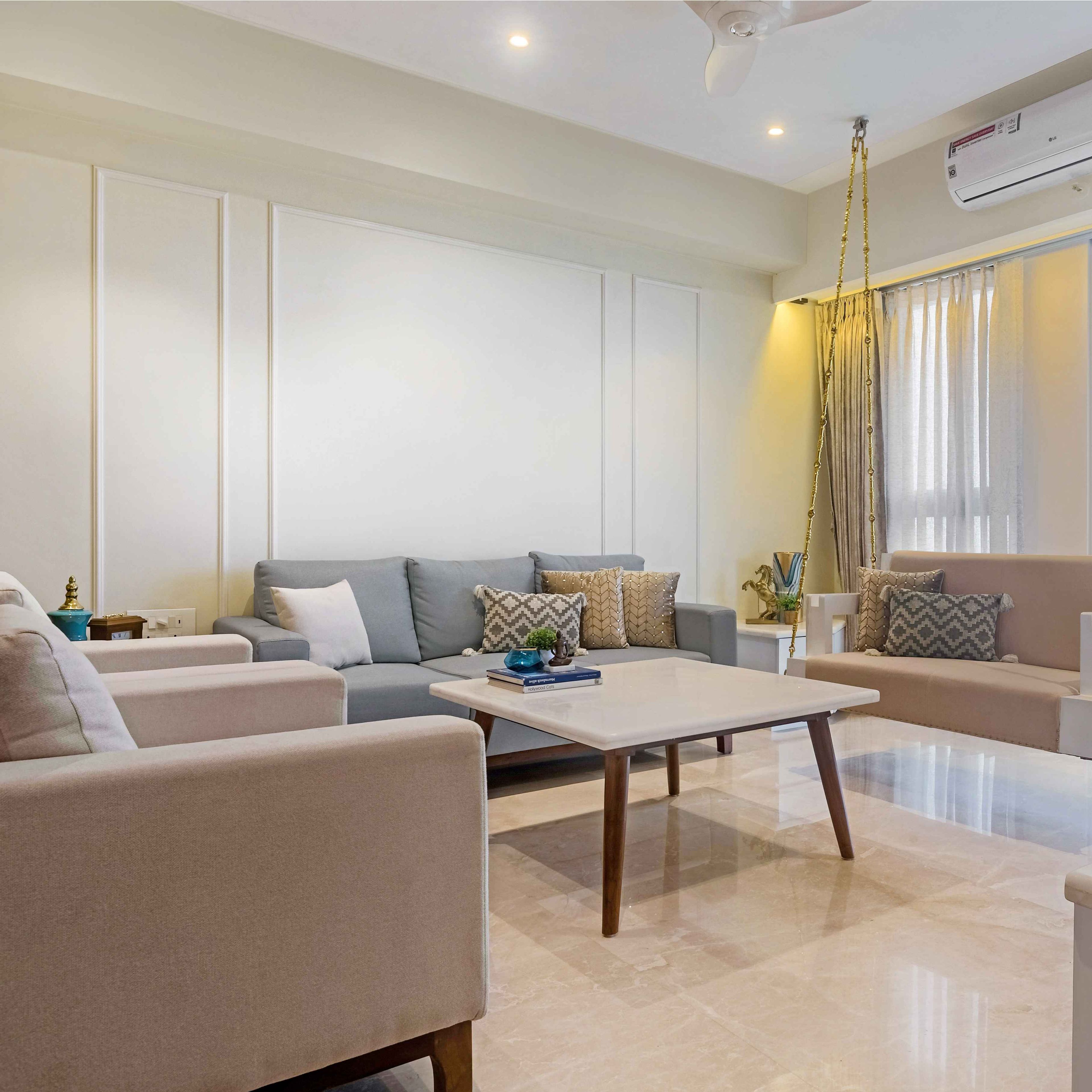 Living Room Wall Design With Trims - Livspace