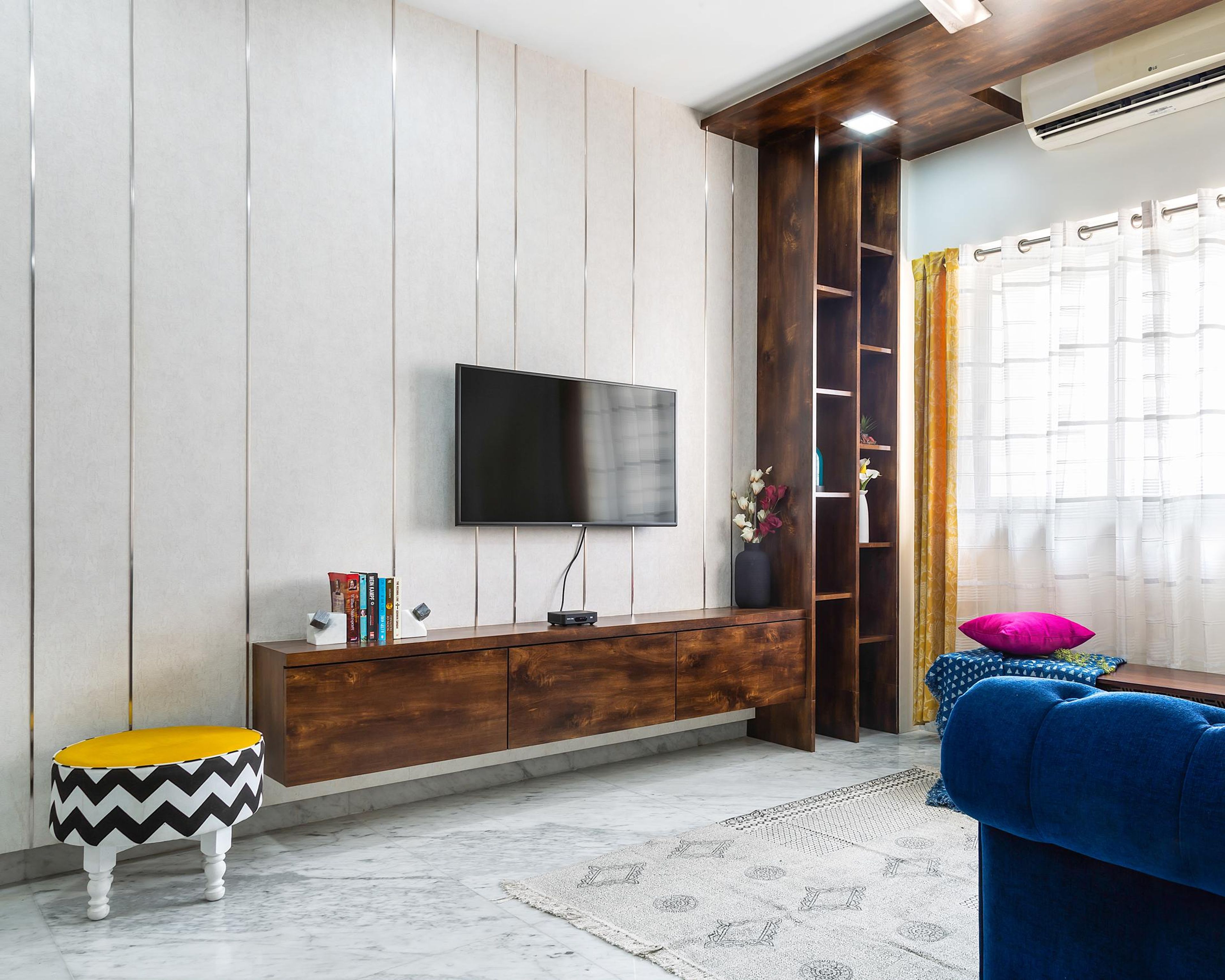 Silver And Grey Living Room Wall Design - Livspace