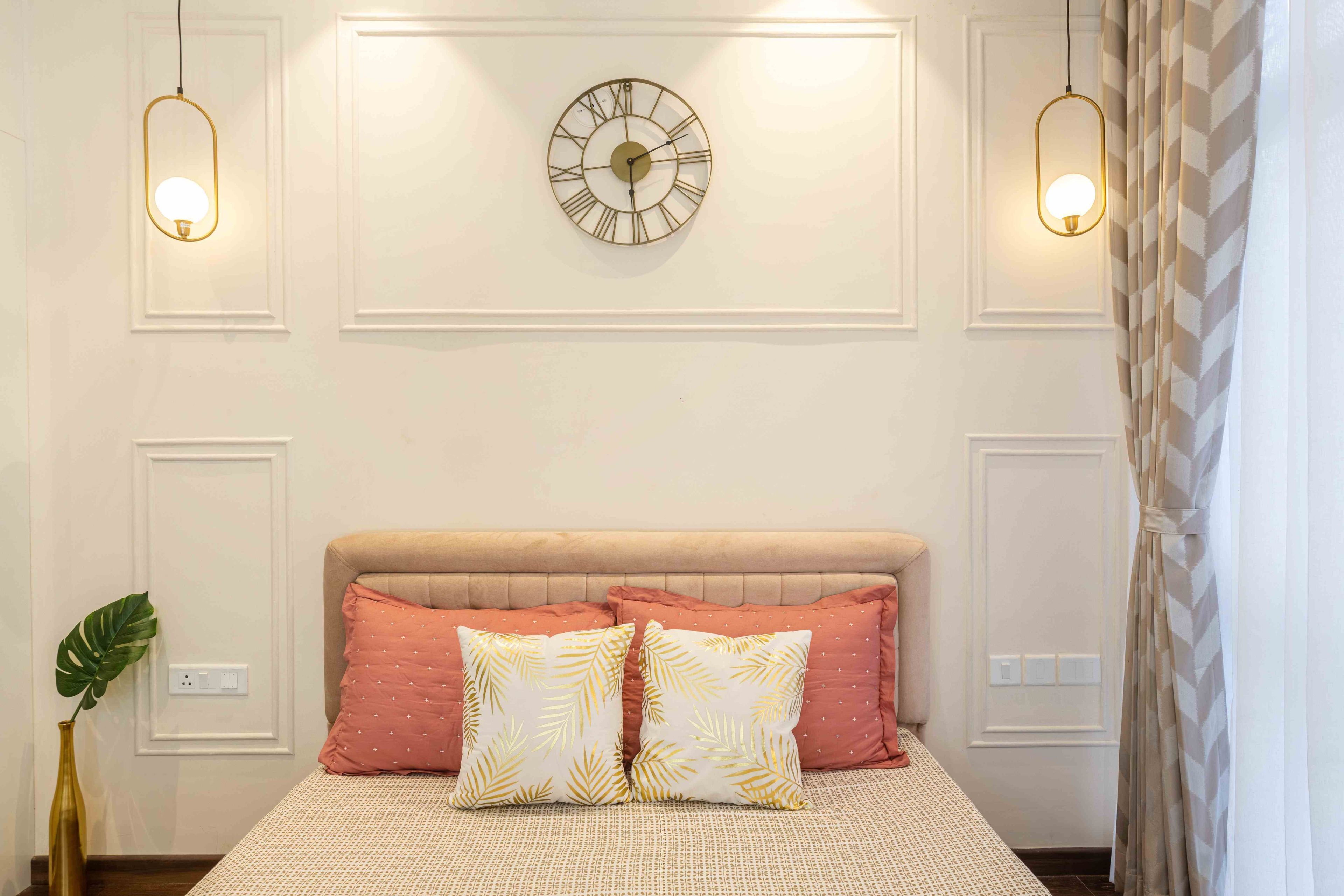 Light Cream Bedroom Wall Design With Trims - Livspace