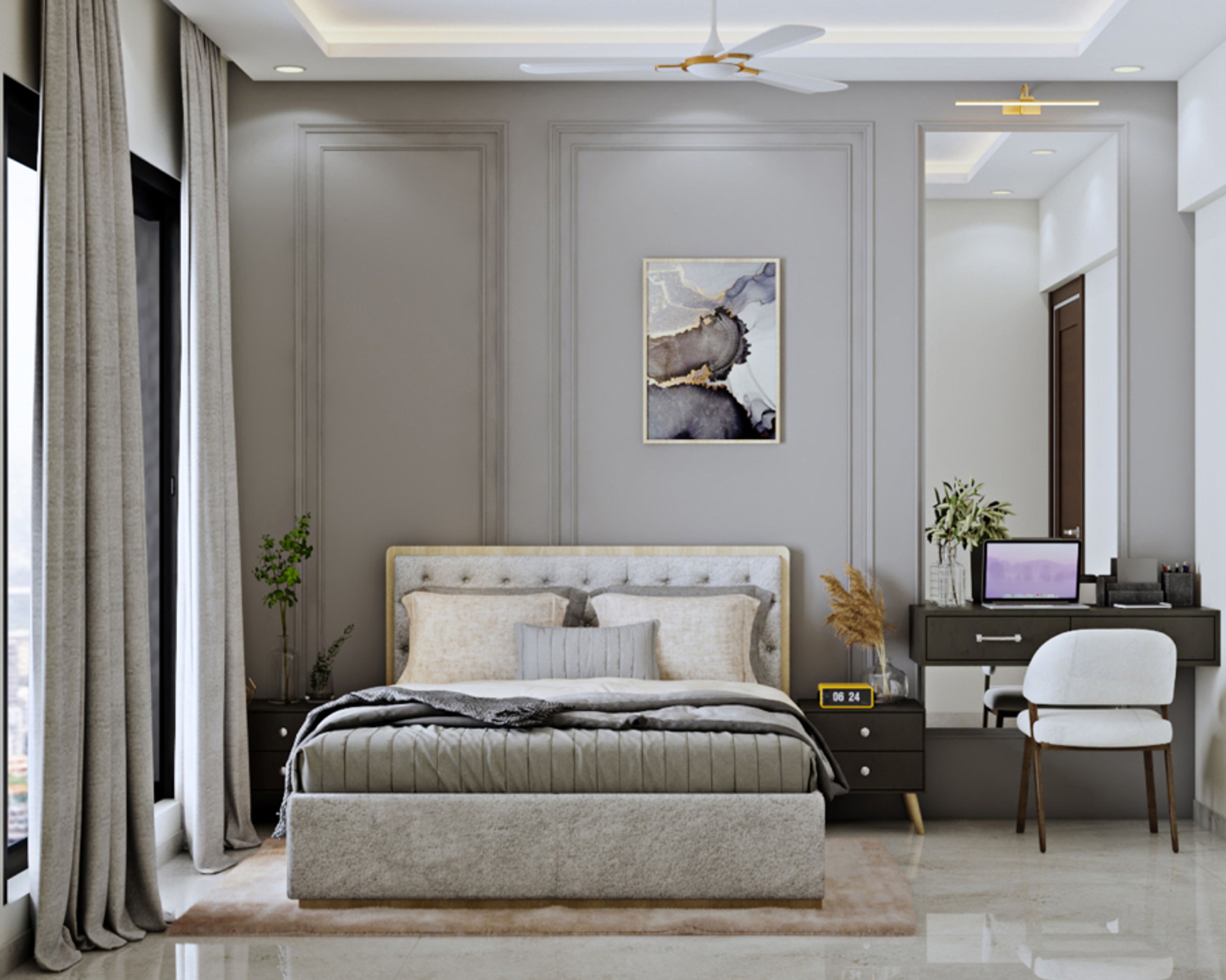 Modern Grey Bedroom Colour With Wall Trims