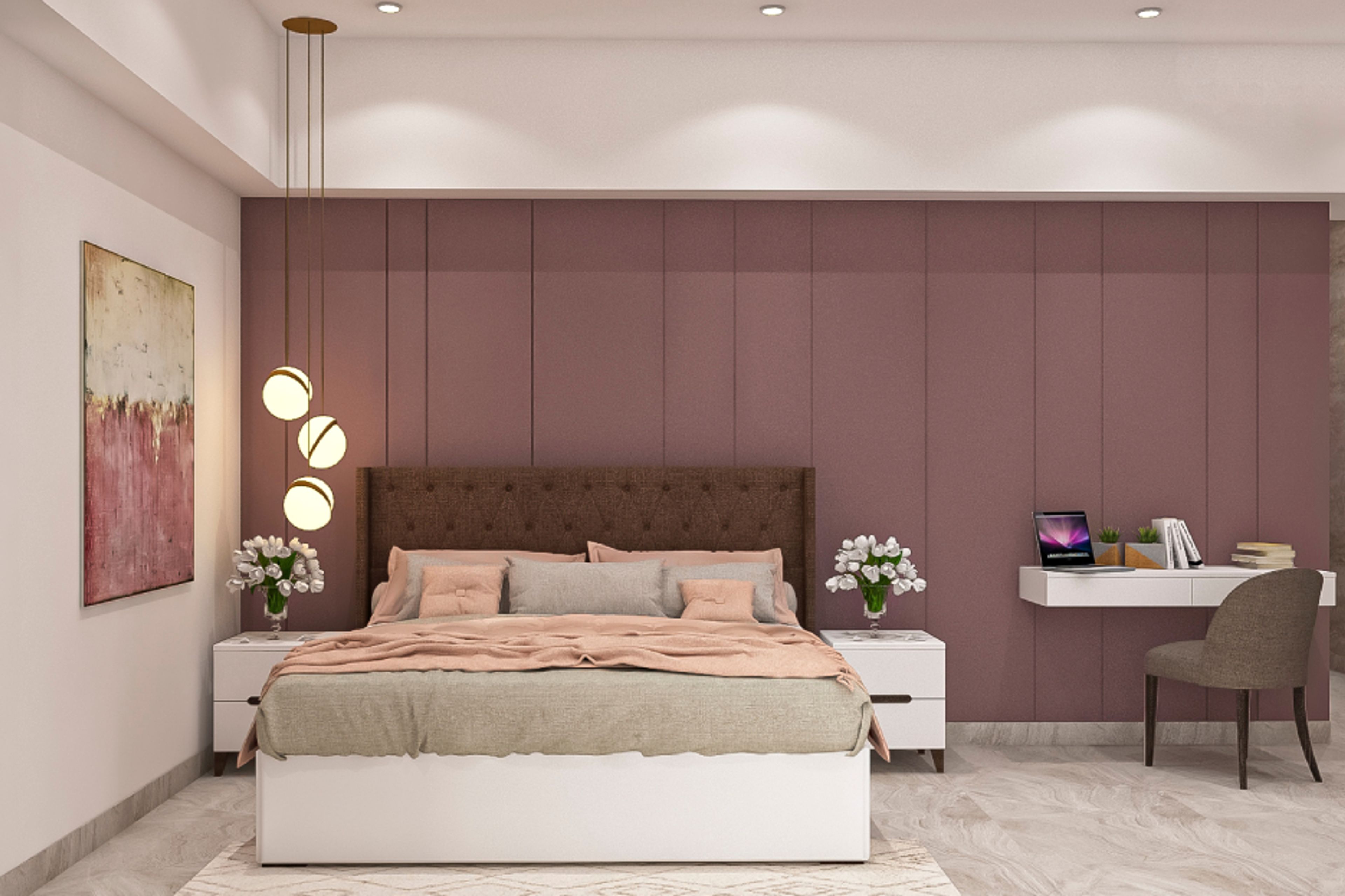 Contemporary Purple Bedroom Colour With Wall Trims