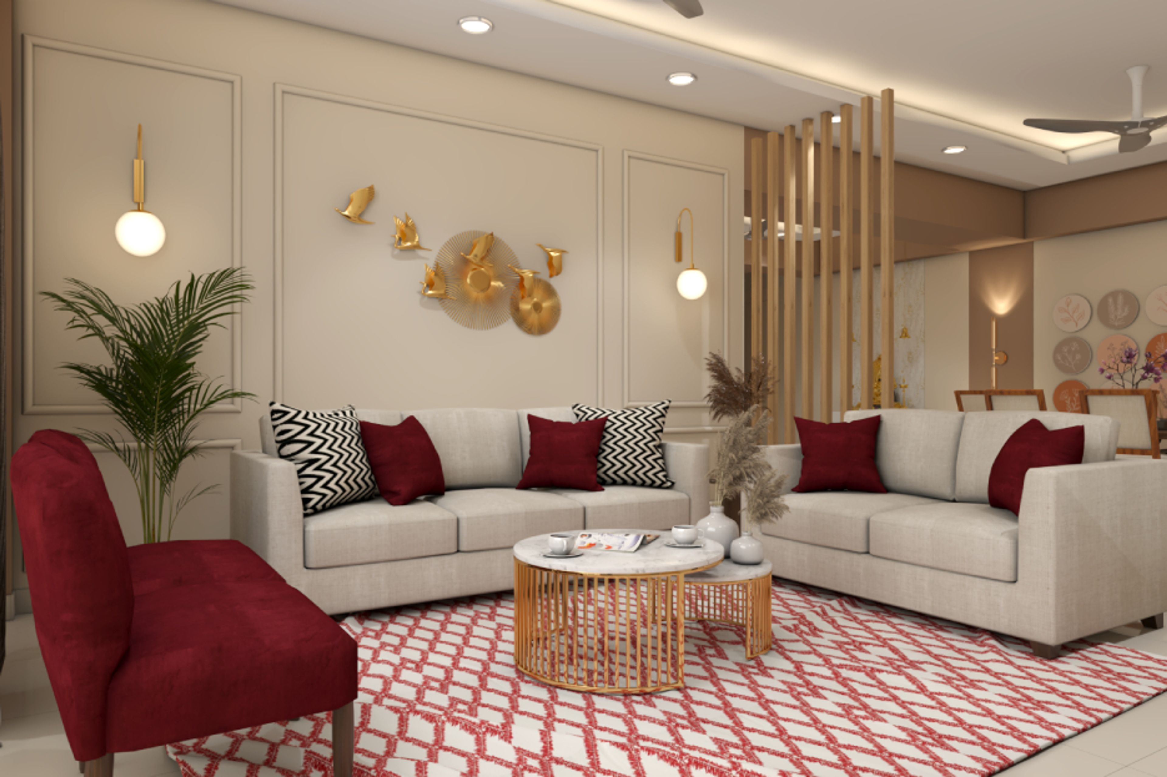 Beige Wall Paint With Wall Lamps - Livspace