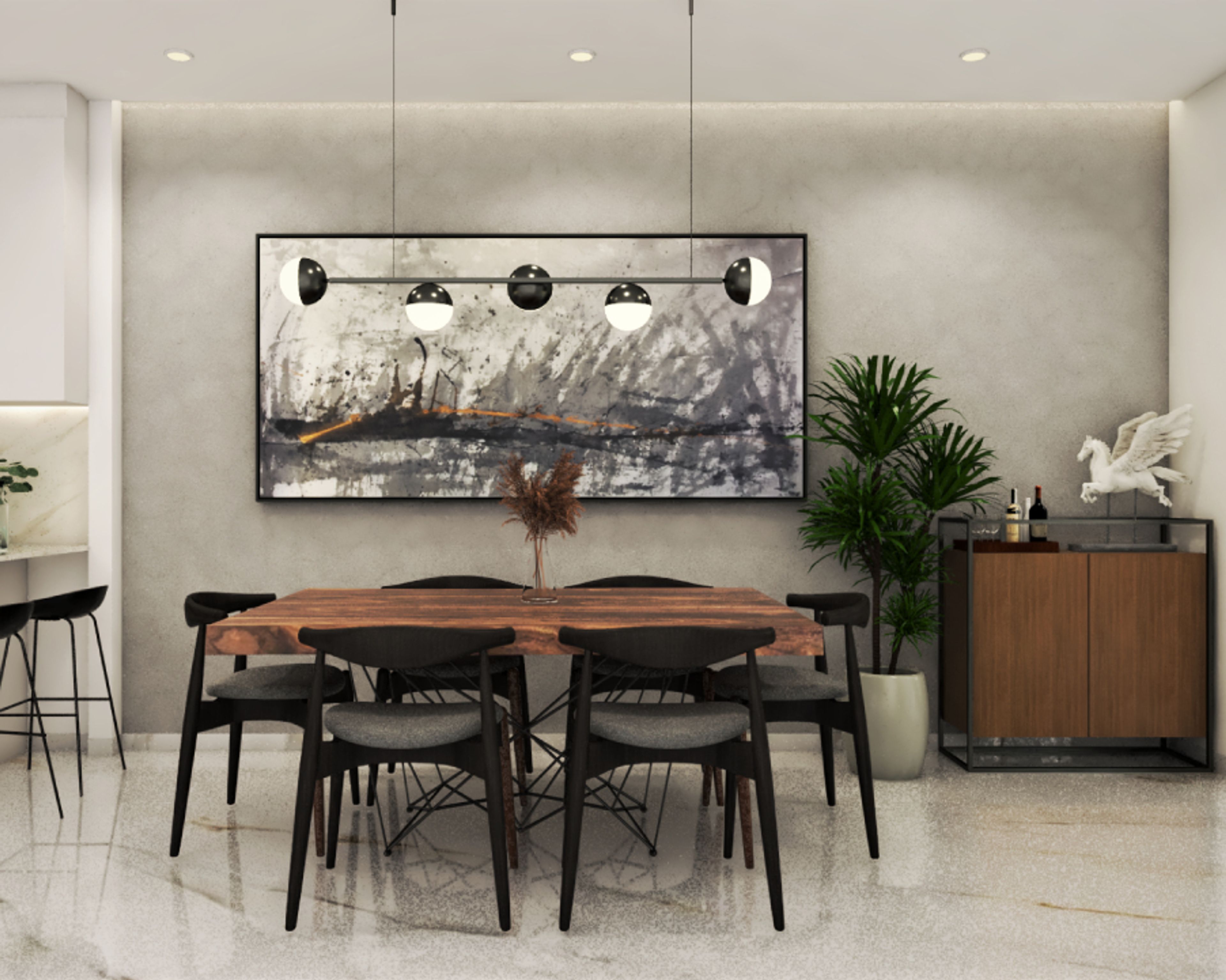 Modern Grey Wall Paint Design For Dining Rooms