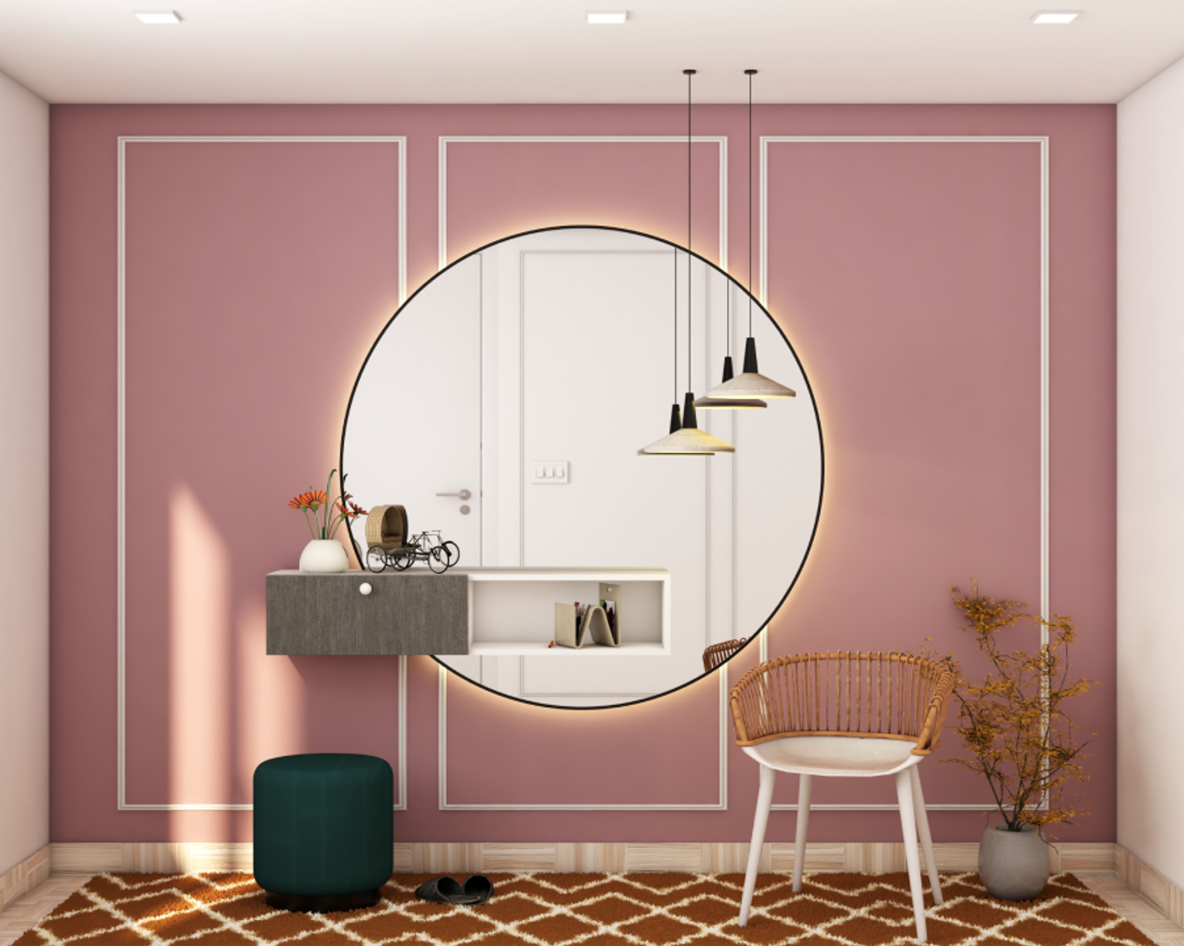 Shabby Chic Pink Wall Paint Design For Foyers