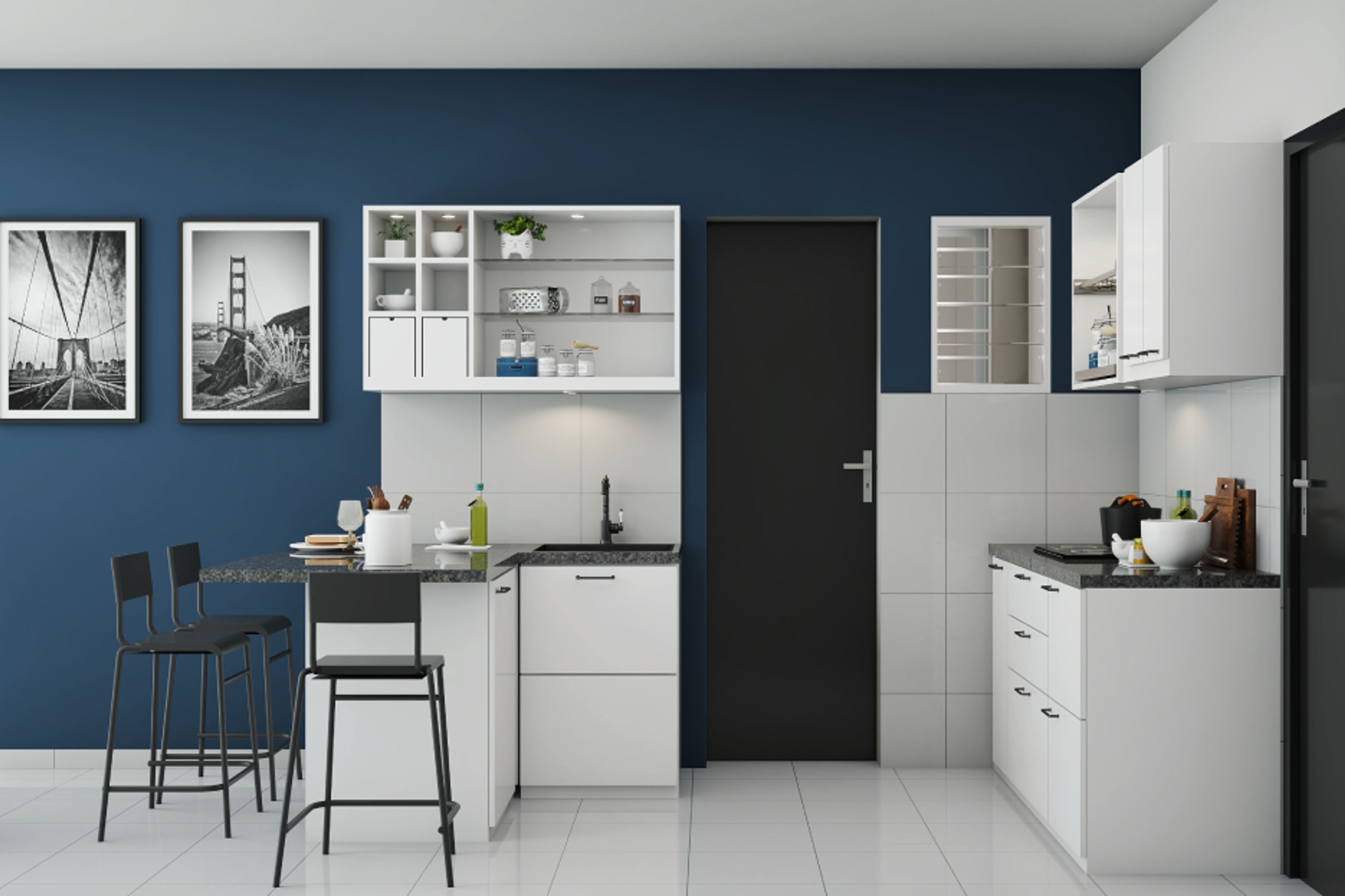 Modern Navy Blue Wall Paint Design For Kitchens