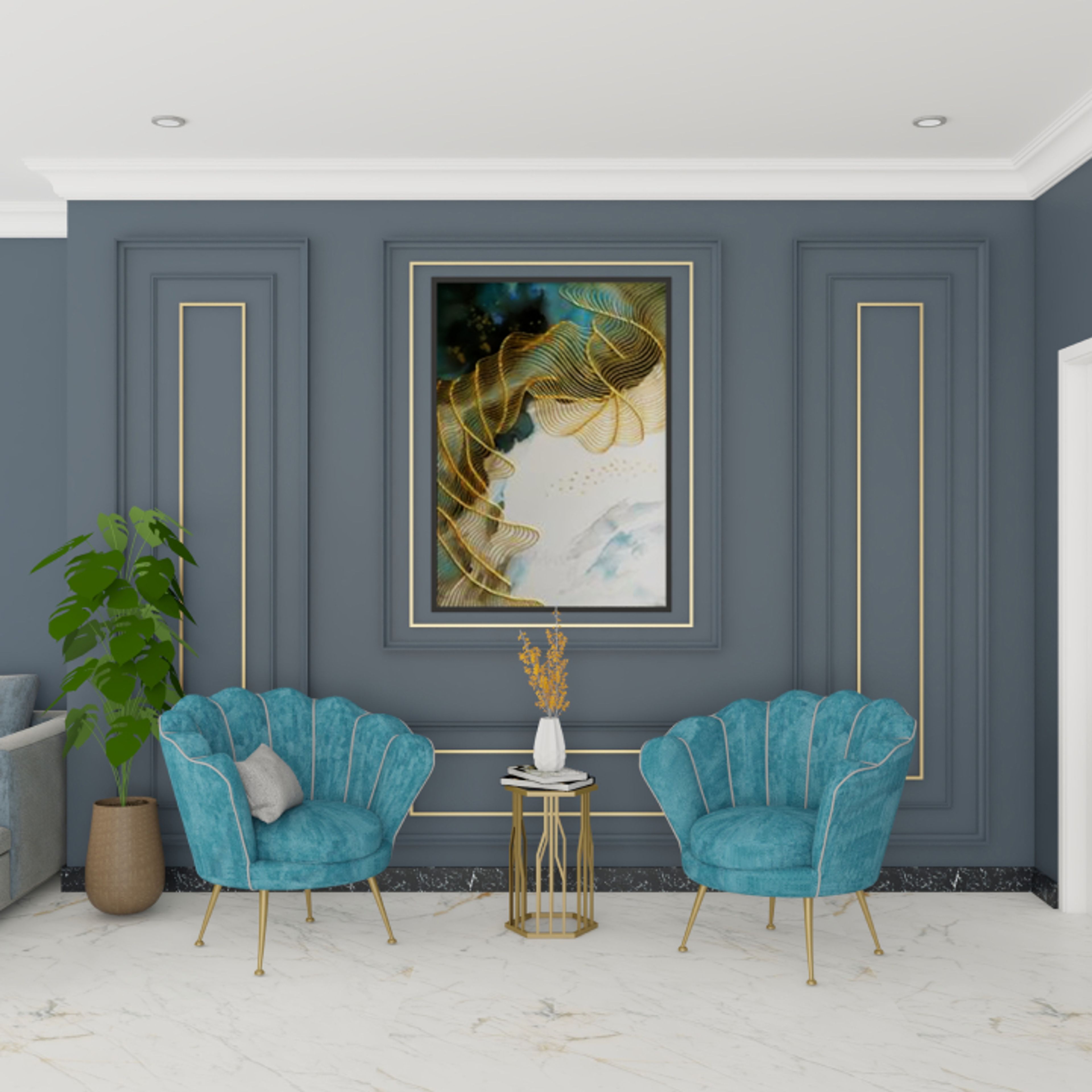 Classic Wall Paint Design With A Blue-Grey Finish