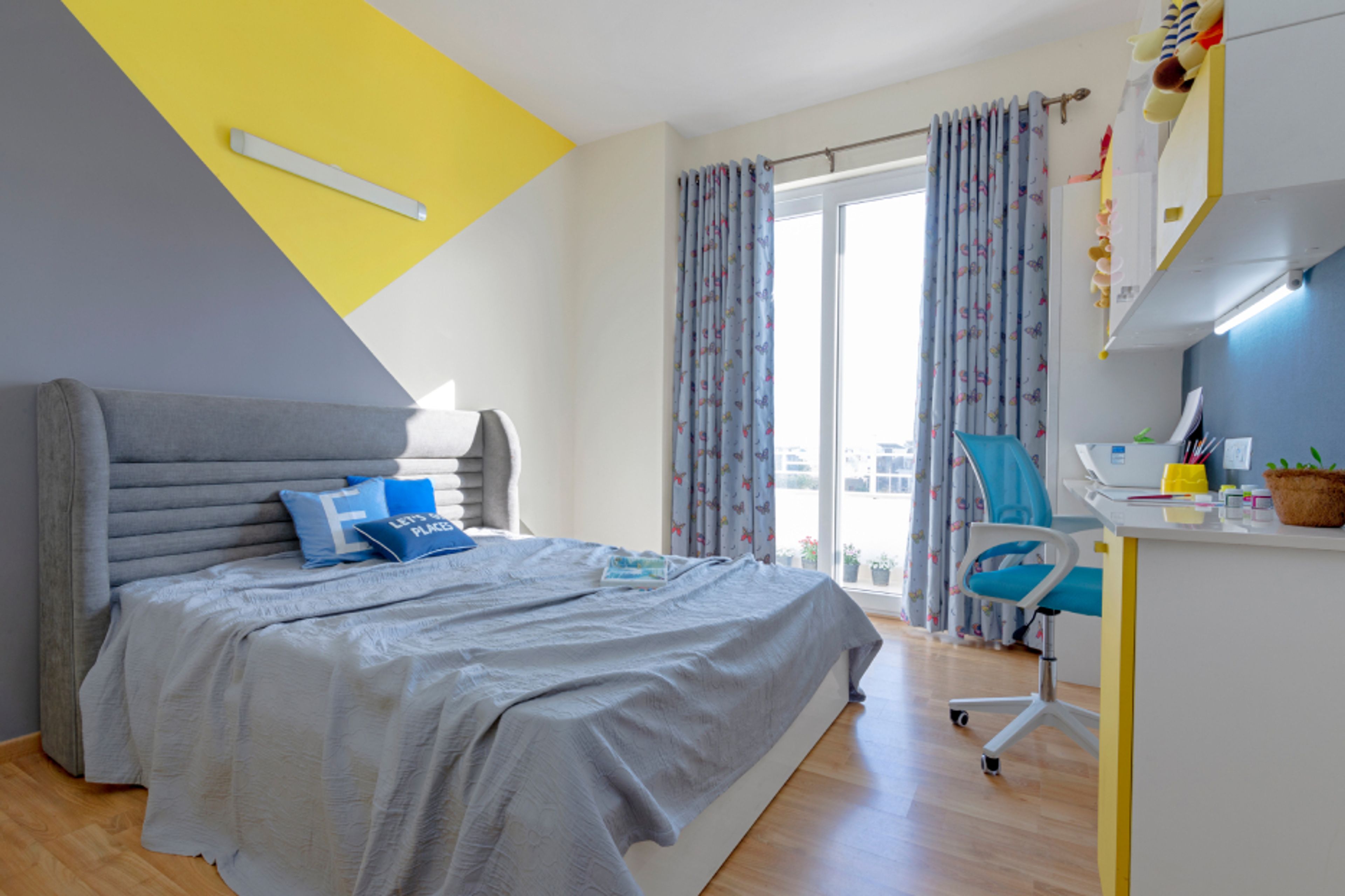 Grey And Yellow Modern Bedroom Wall Paint Design