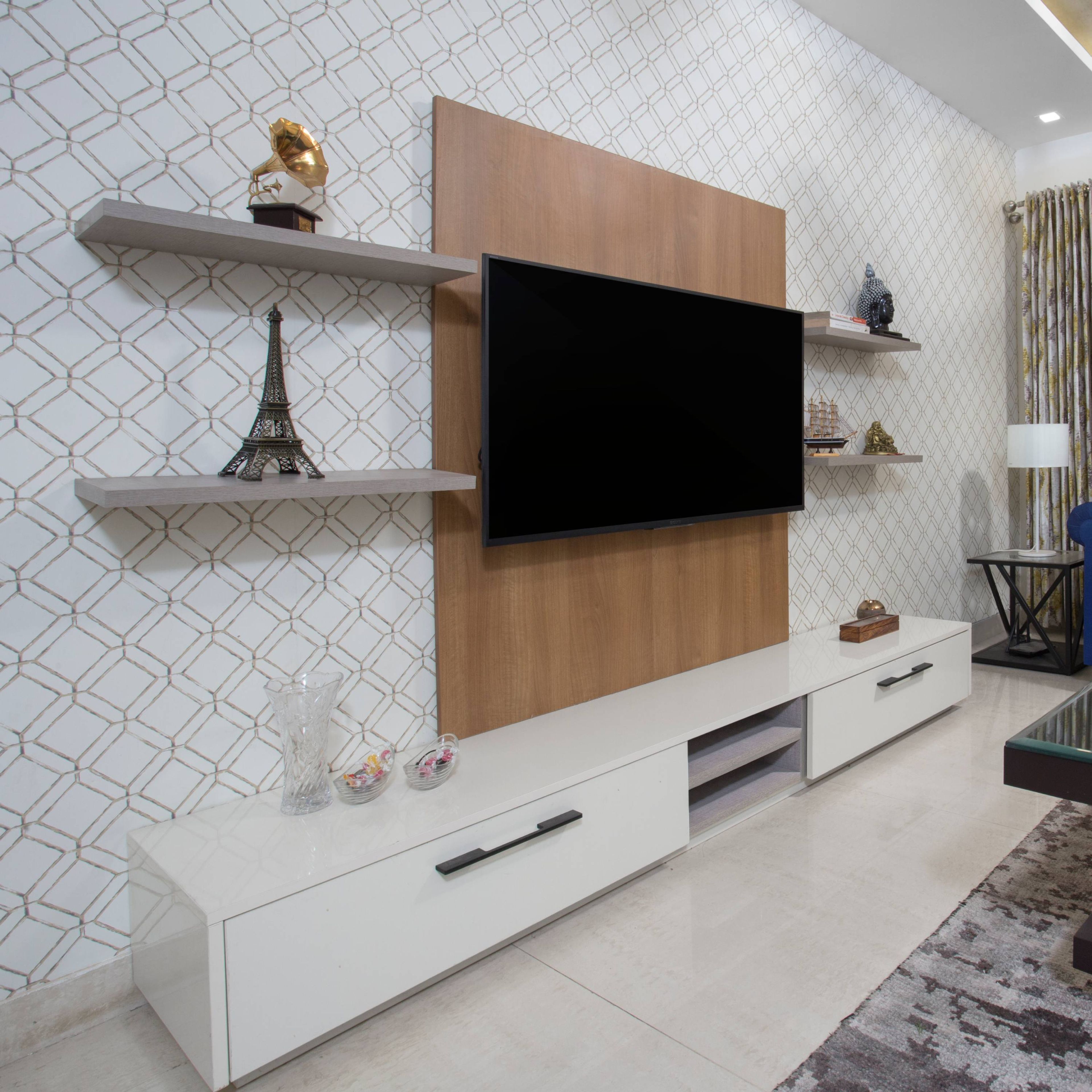 White And Black Modern Living Room Wallpaper Design