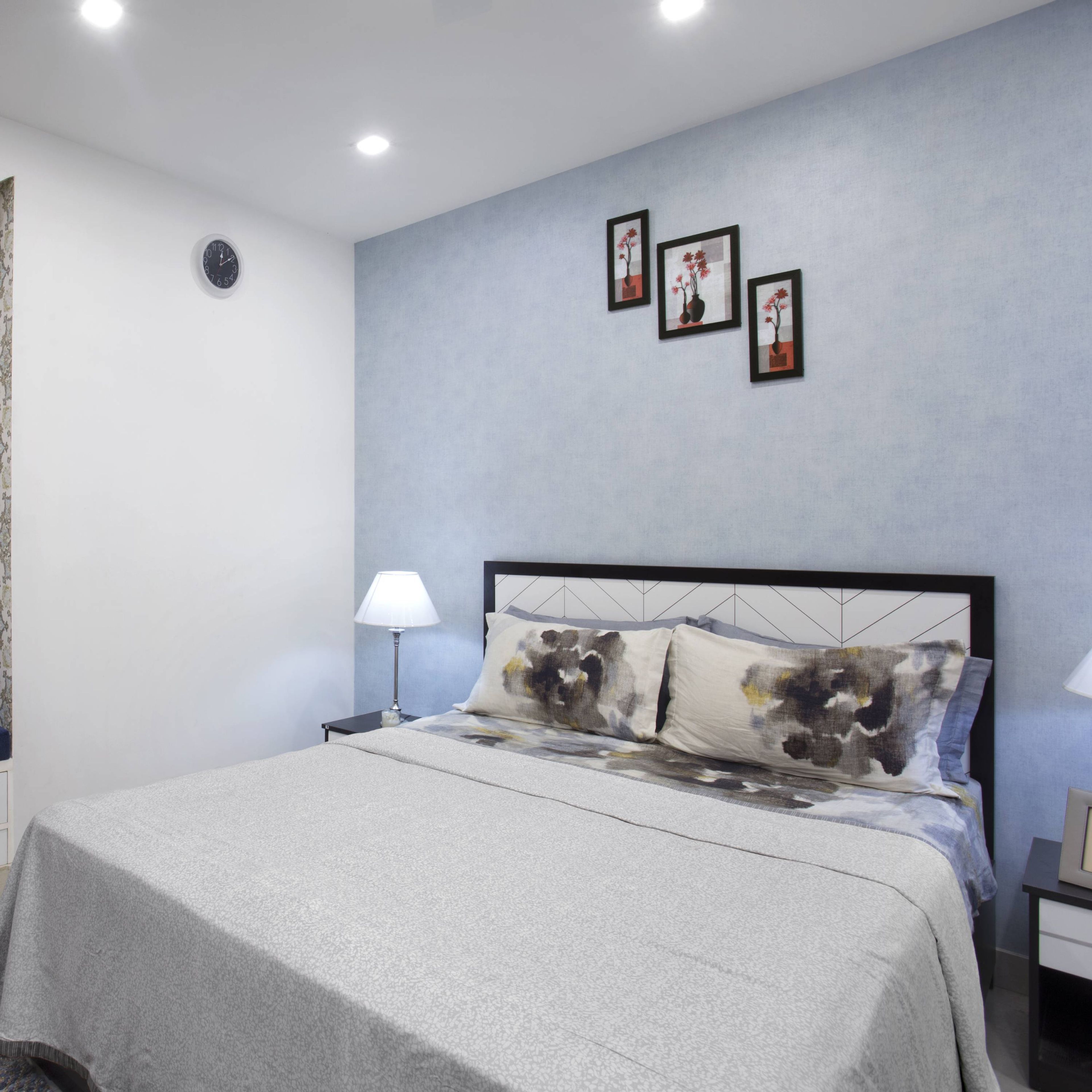 Modern Blue Bedroom Wallpaper Design With A Textured Finish