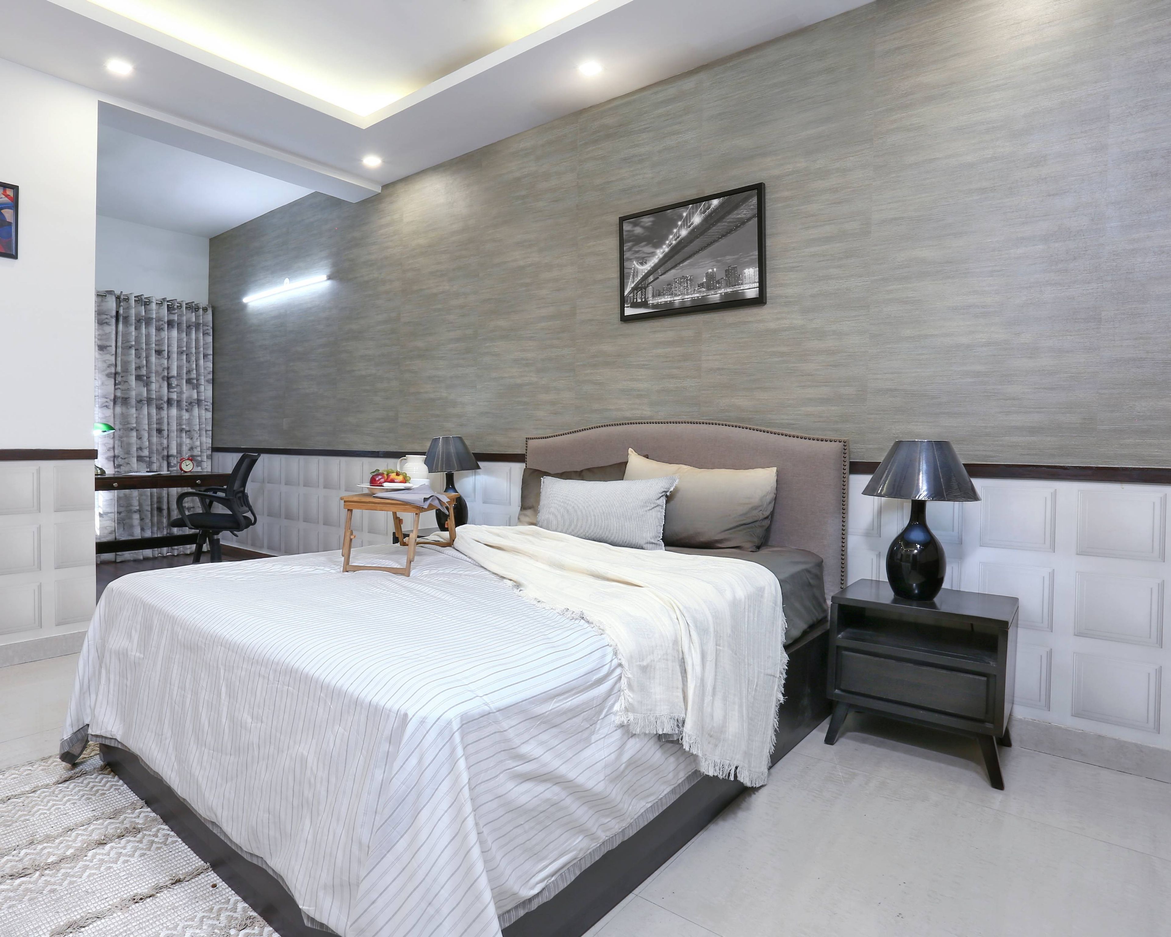 Modern Bedroom Wallpaper Design In Beige And White