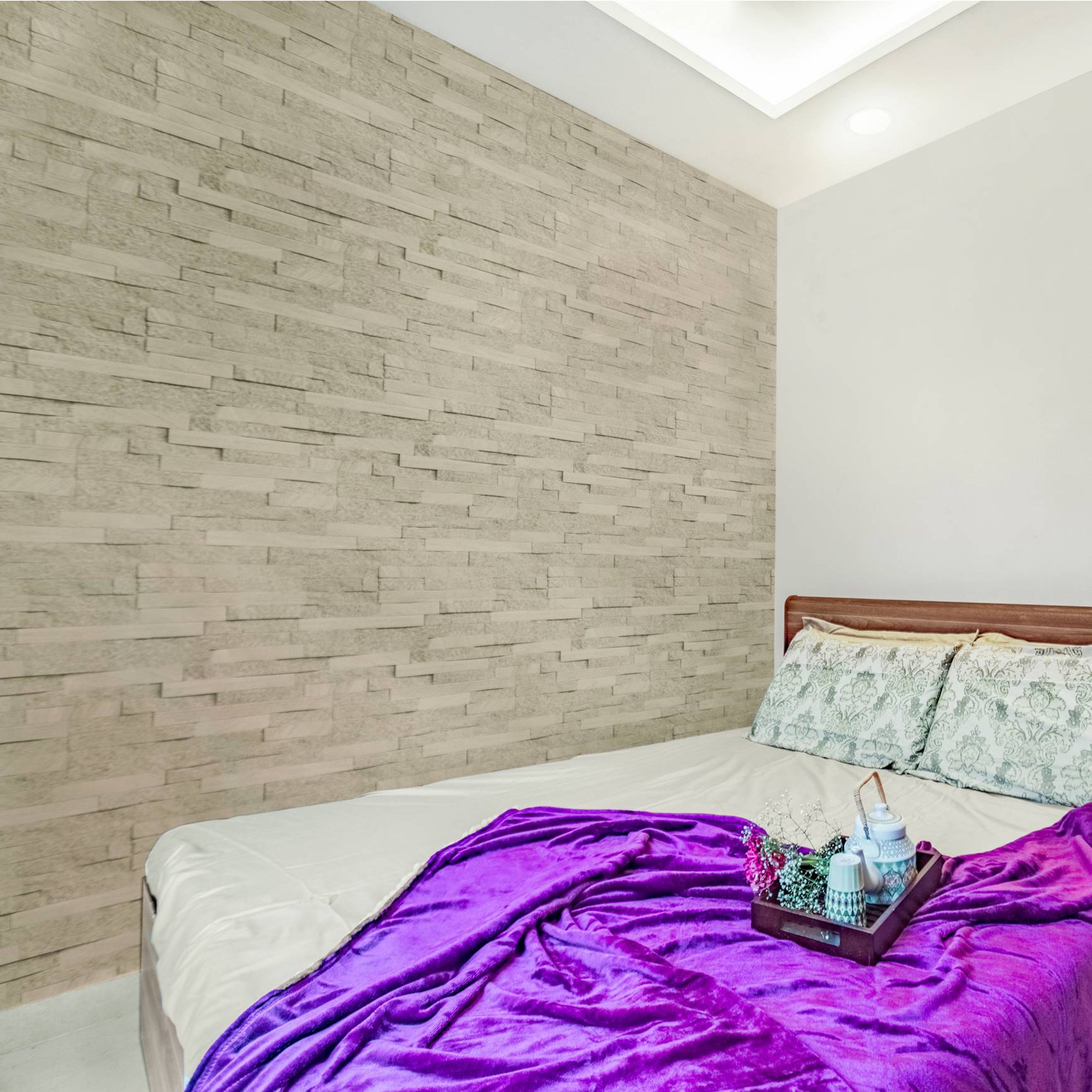 Modern Beige Stone-Patterened Bedroom Wallpaper Design