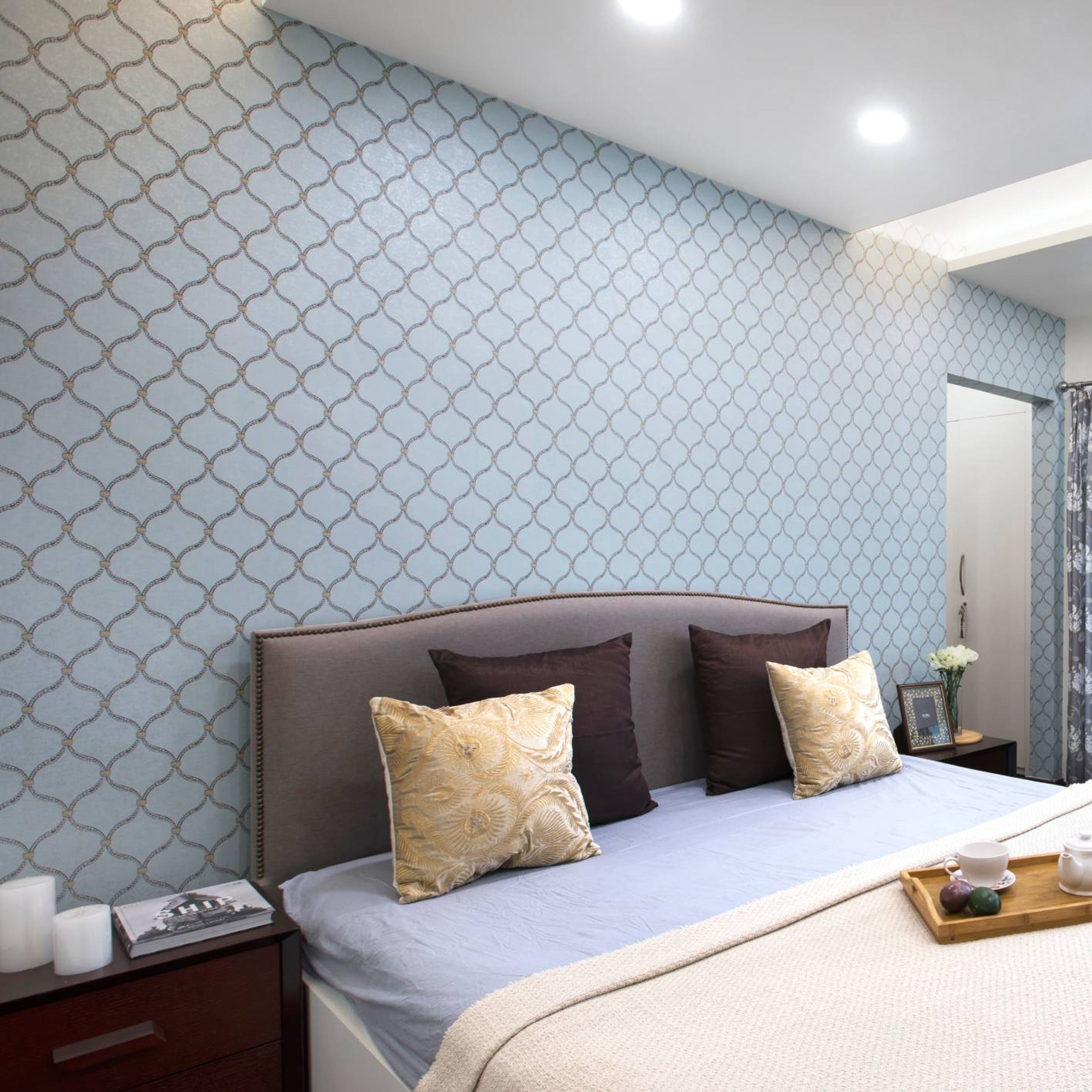 Light Blue Modern Bedroom Wallpaper Design