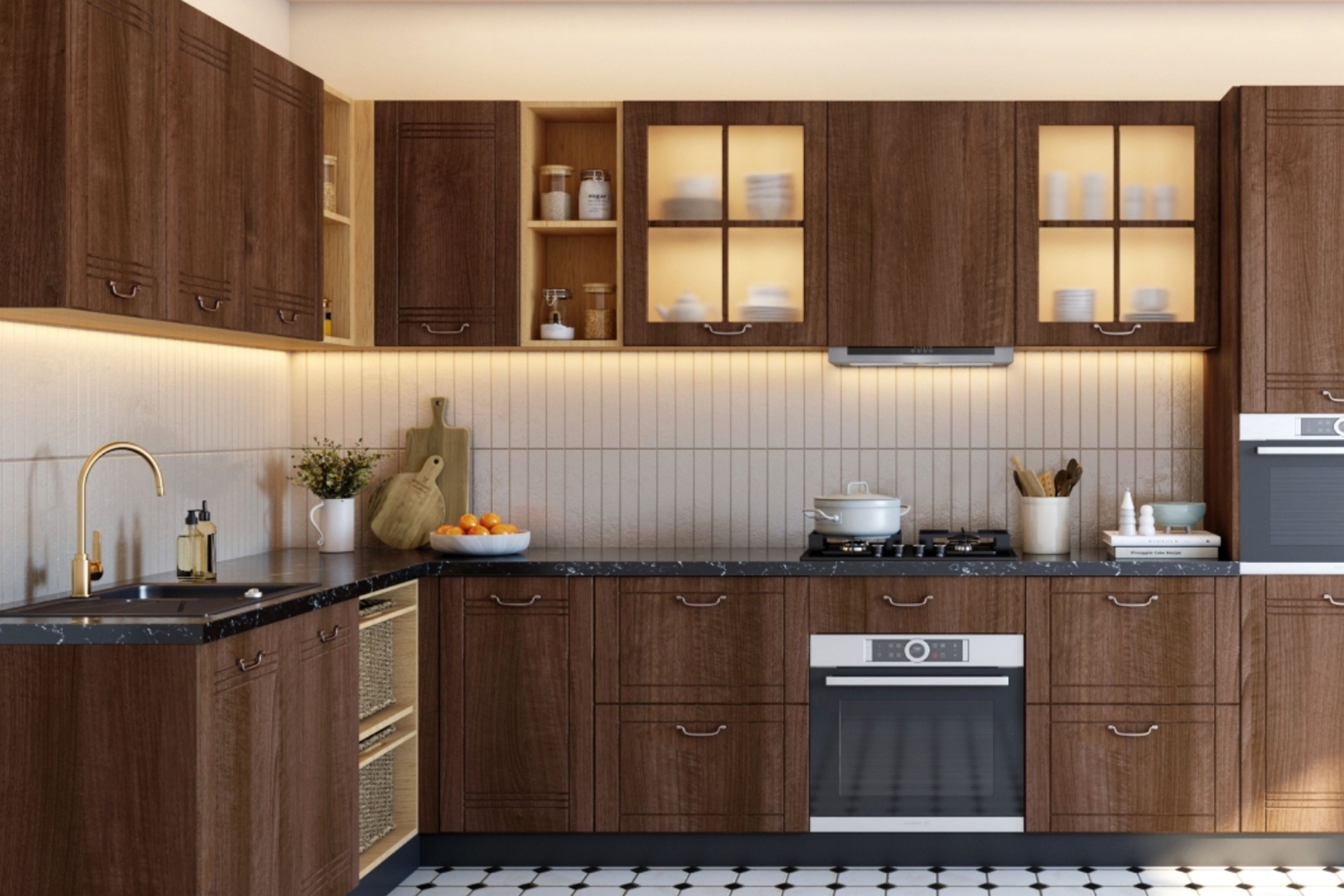 Mid-Century Modern White Porcelain Rectangular Kitchen Tile Design