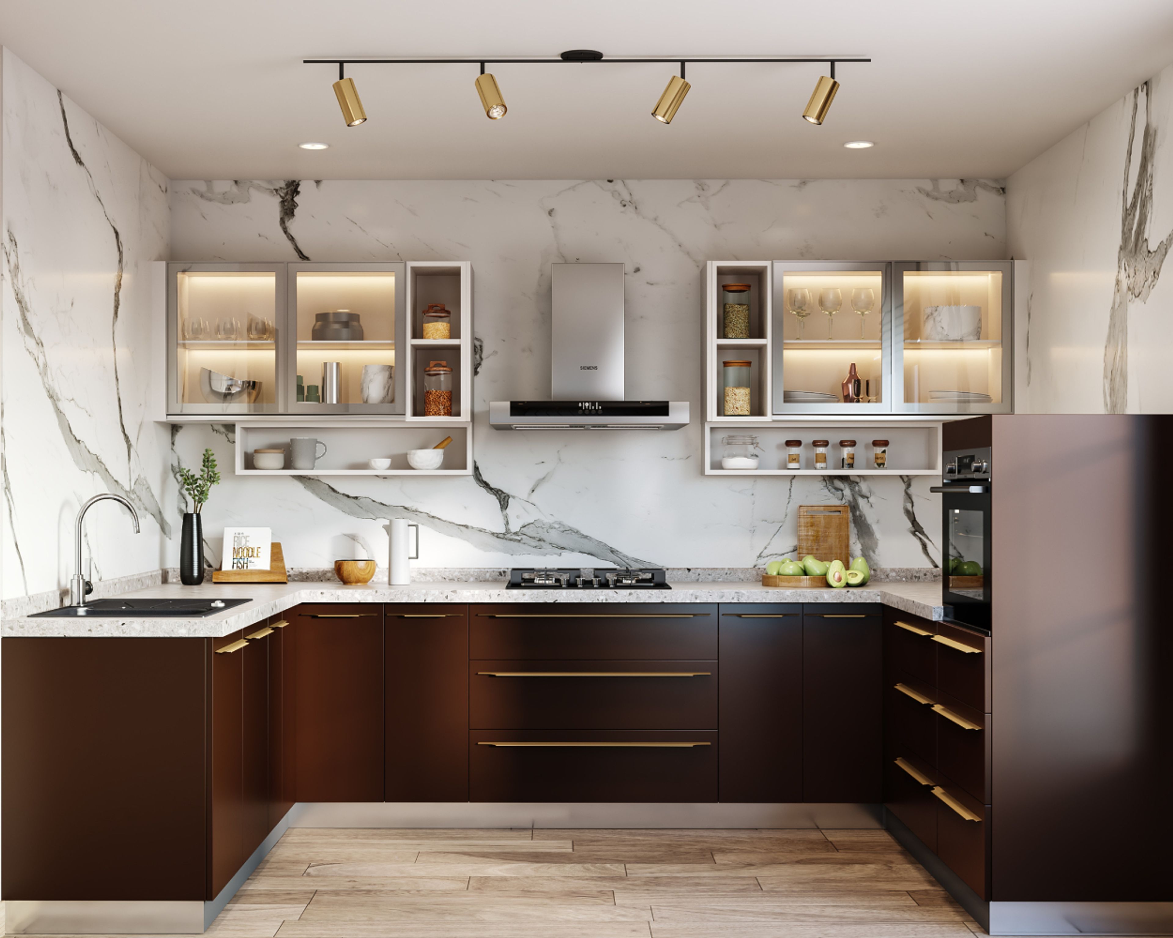 Contemporary White And Grey Marble Kitchen Tile Design