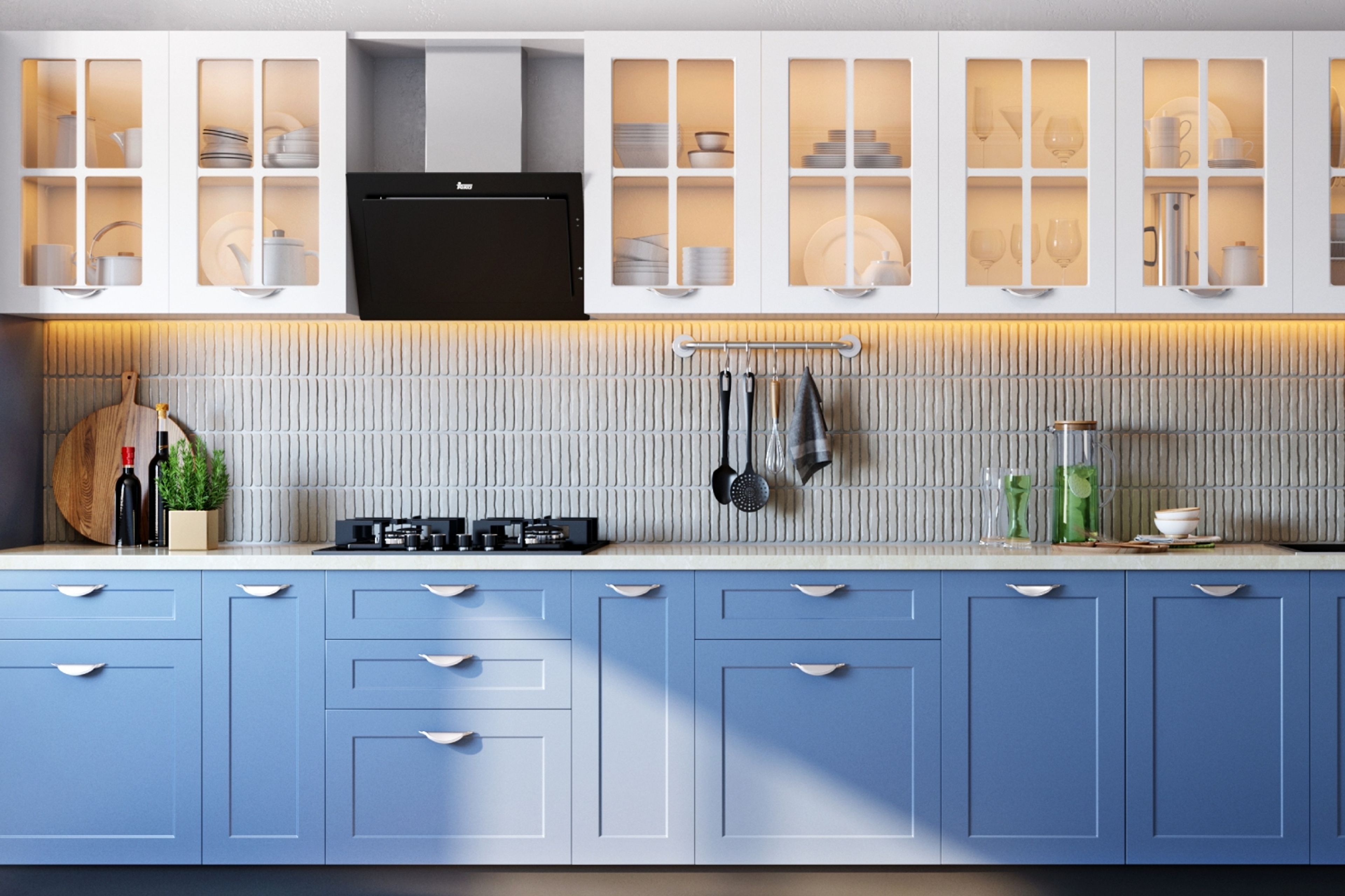 Contemporary Mosaic Off-White Rectangular Kitchen Tile Design