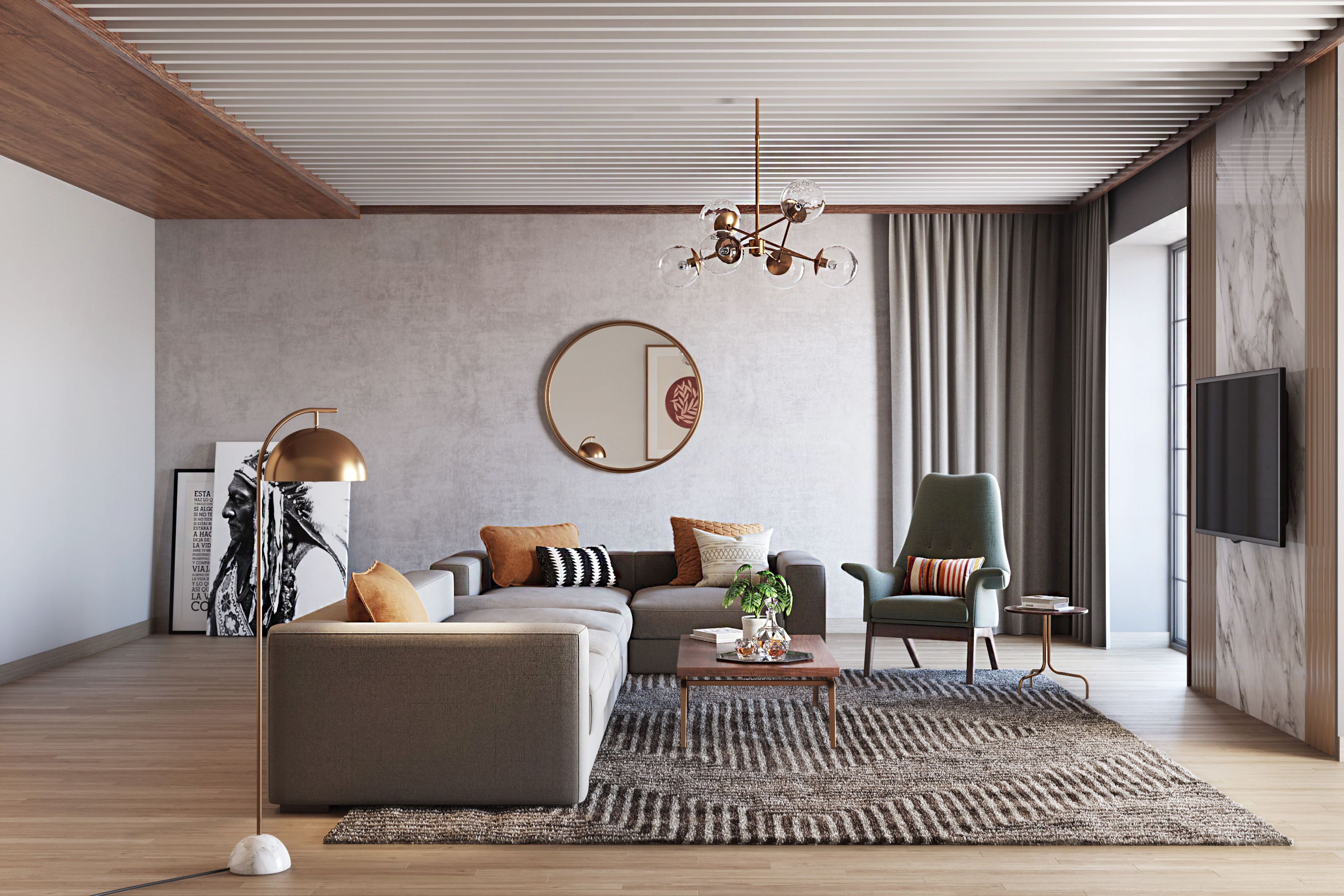 Modern False Ceiling Design For Hall With White 3D Panels And Rectangle Panel - Livspace