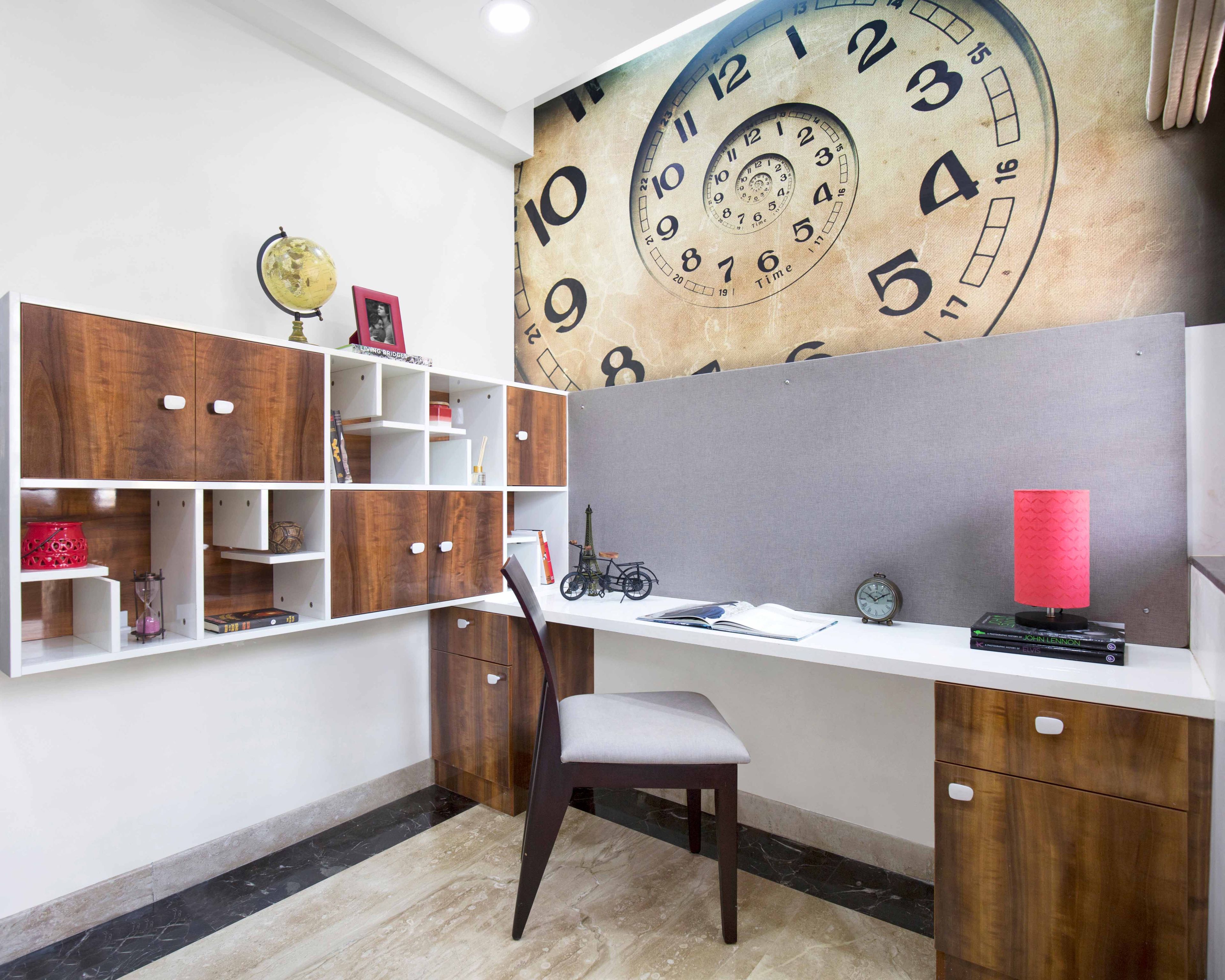 Home Office Design With Wood And White Study Table - Livspace