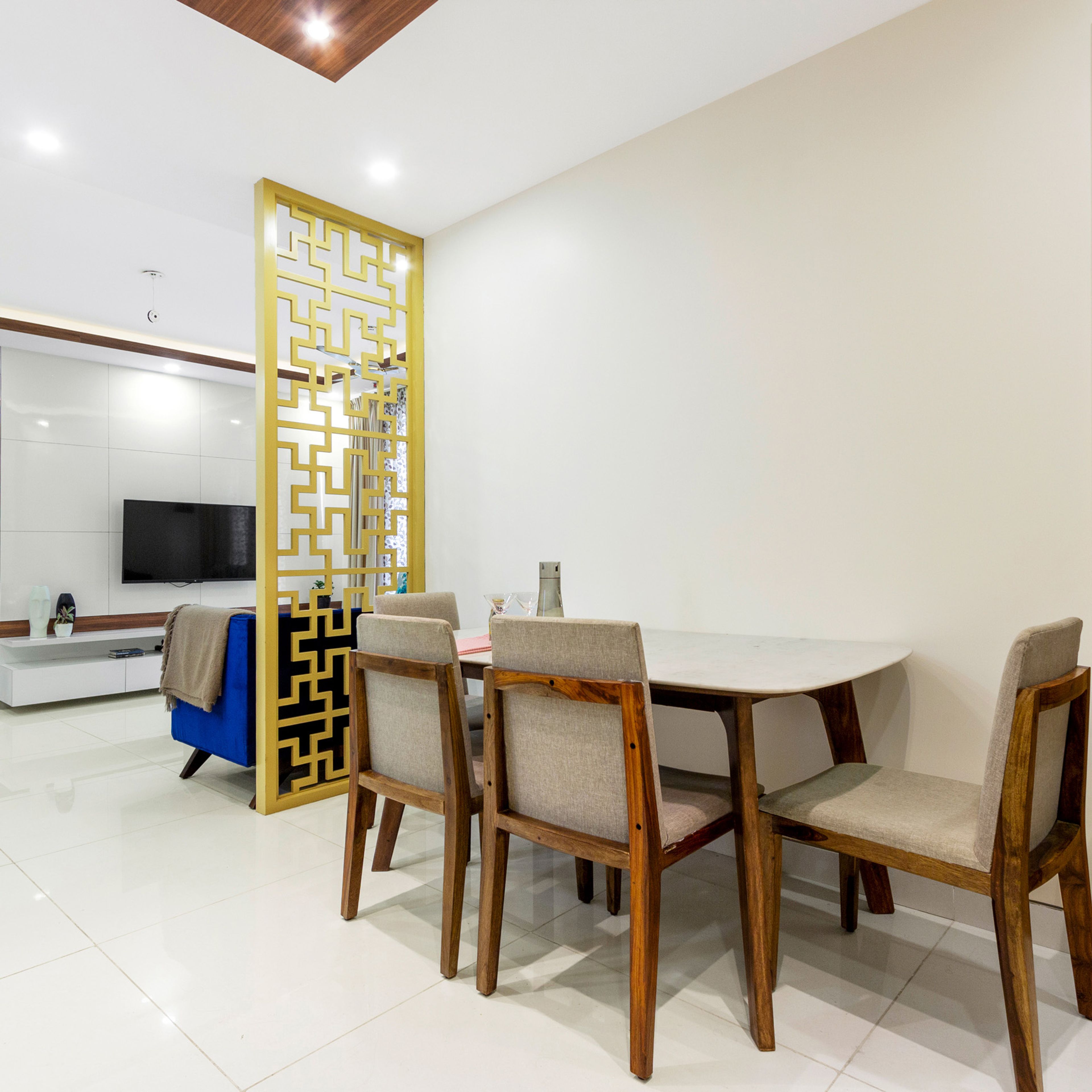 4-Seater Compact White And Brown Dining Table - Livspace