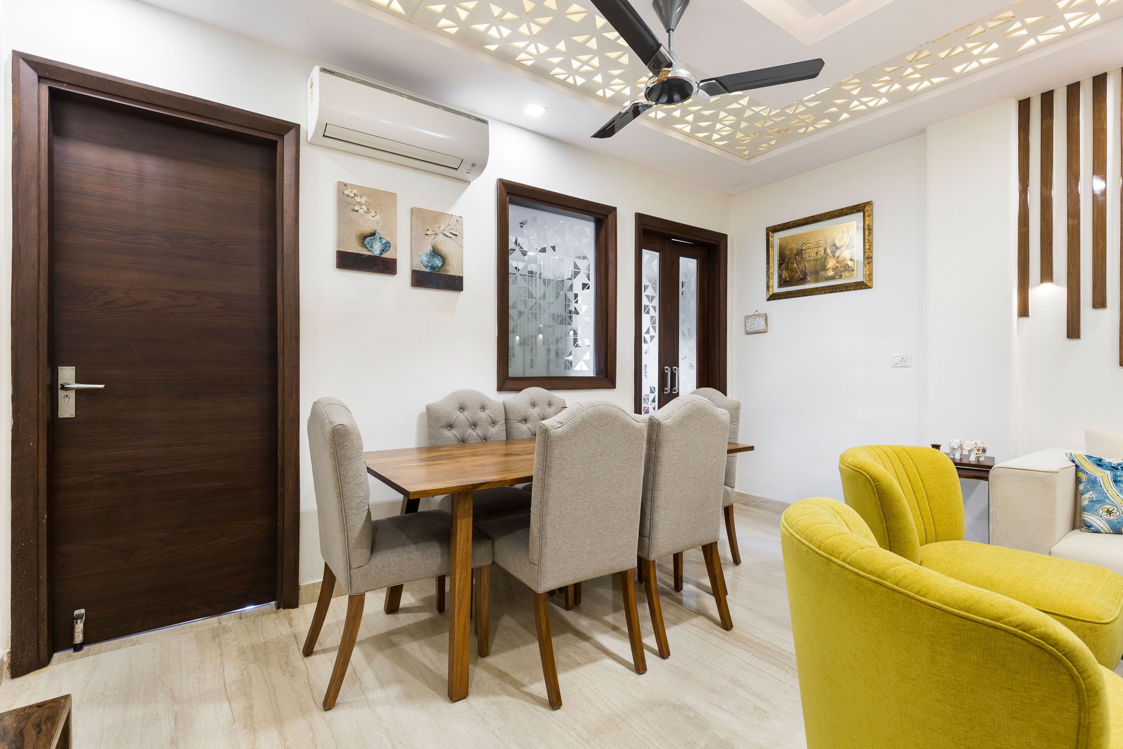 6-Seater Wood And Grey Dining Room Design - Livspace