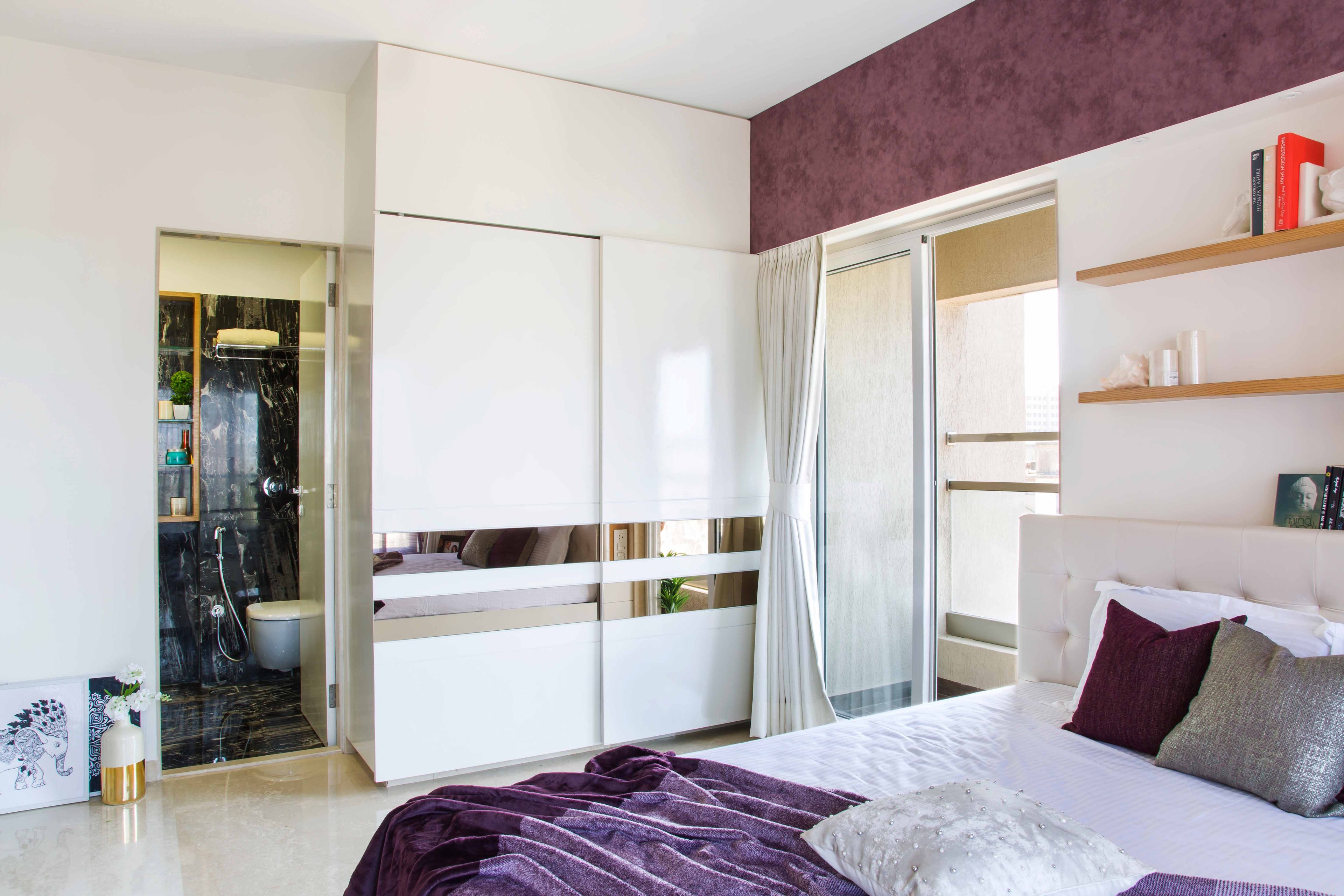 Master Bedroom With 2-Door White Sliding Wardrobe With Mirror Panel - Livspace