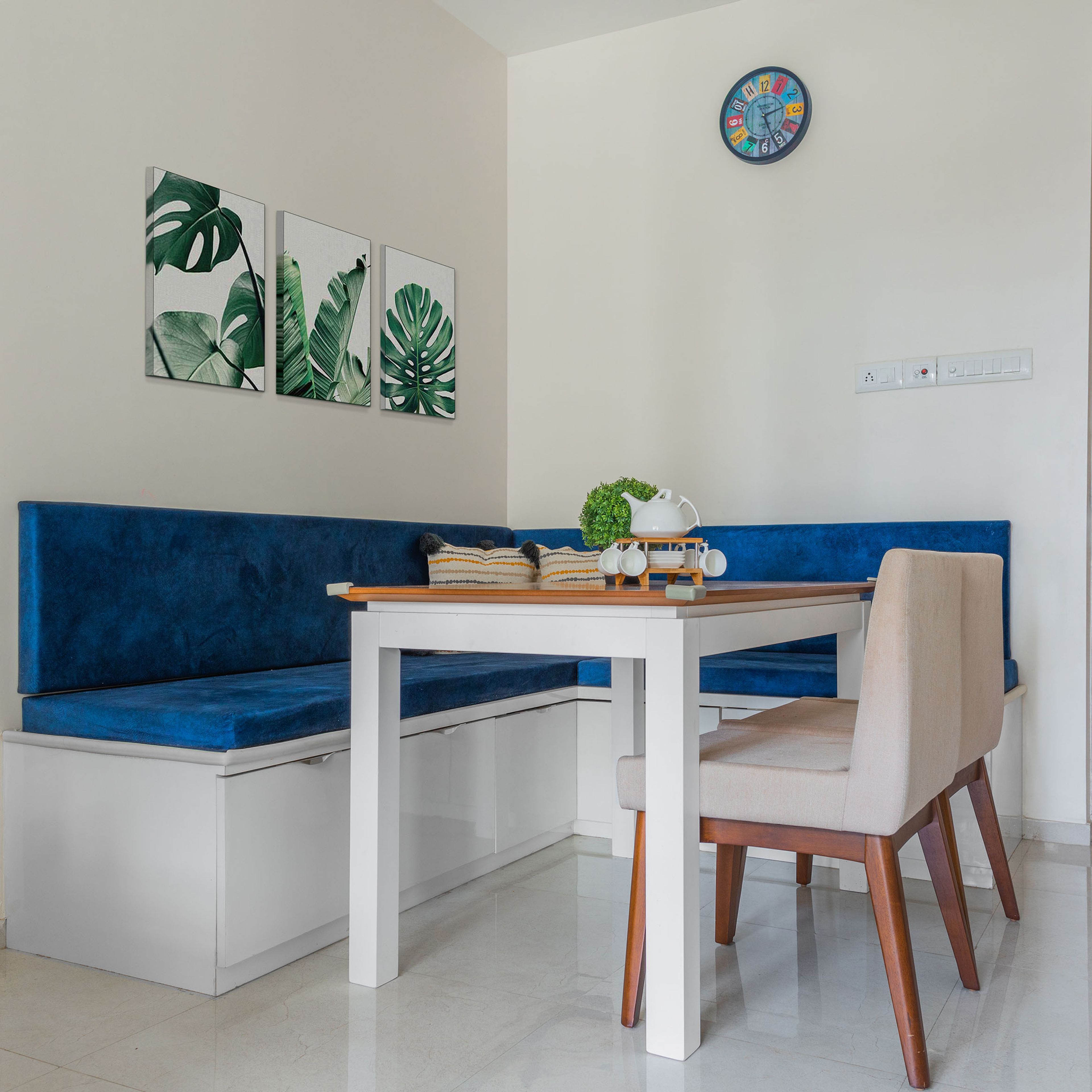 2-Seater Dining Room And Dark Blue L-Shape Bench - Livspace