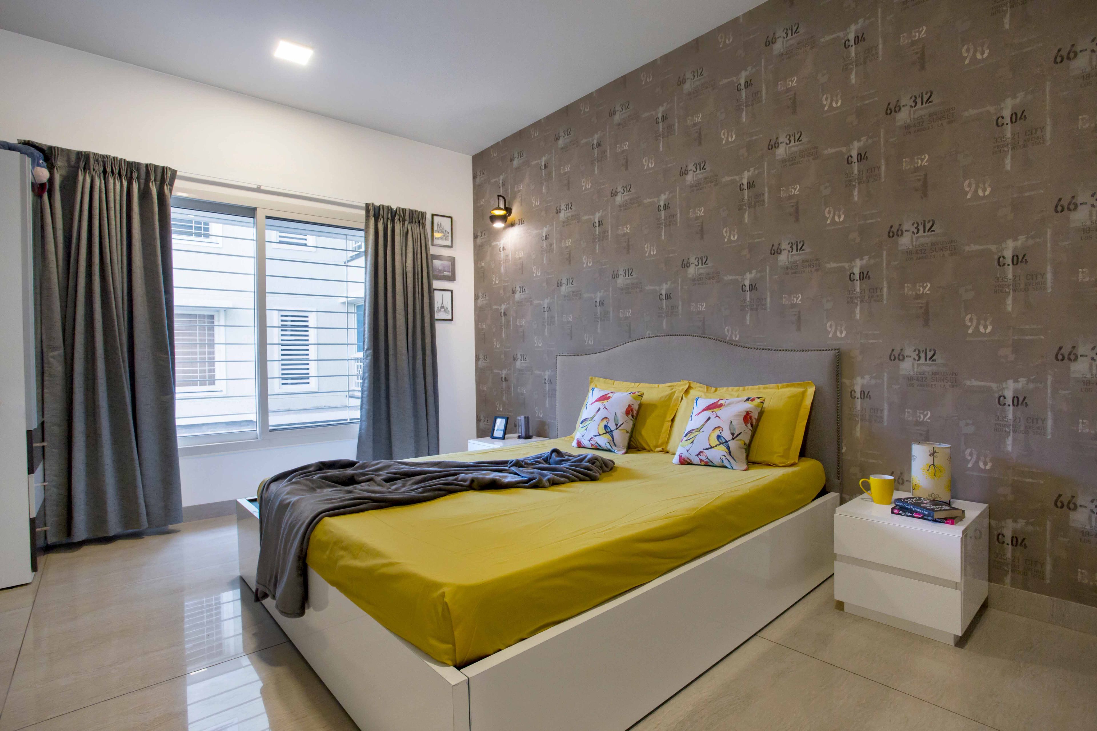 Master Bedroom Design with Grey Wallpaper