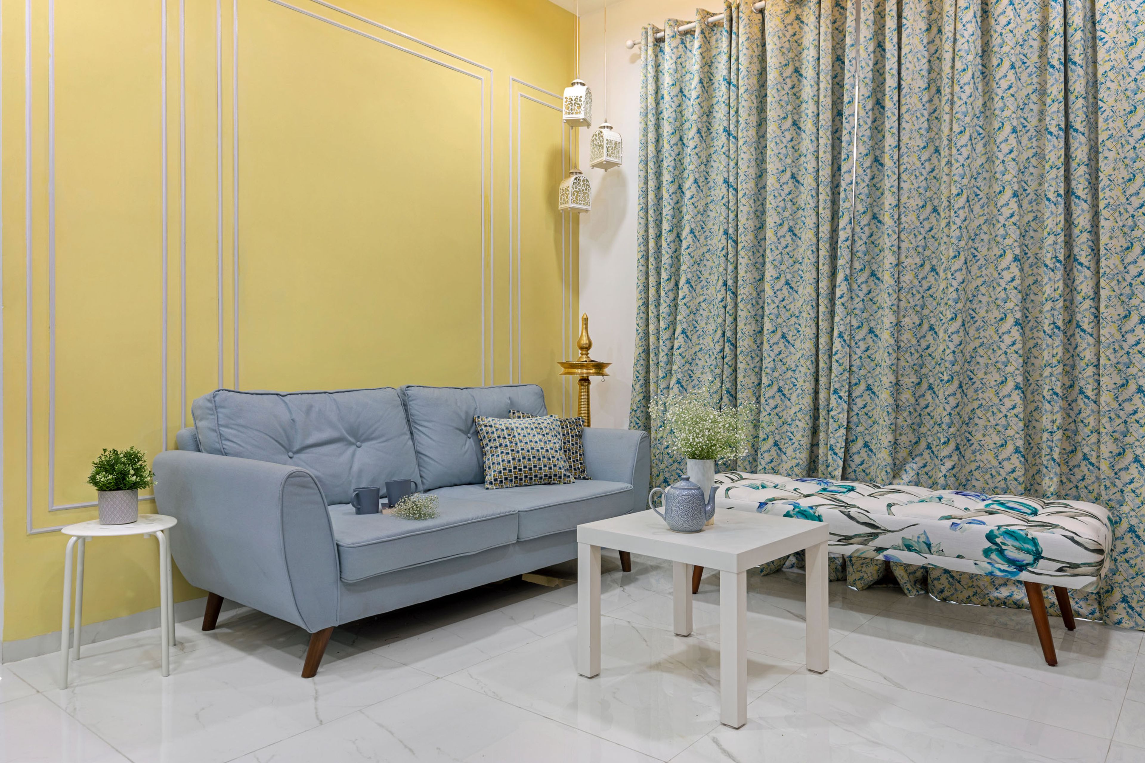 Living Room Design with Blue Sofa