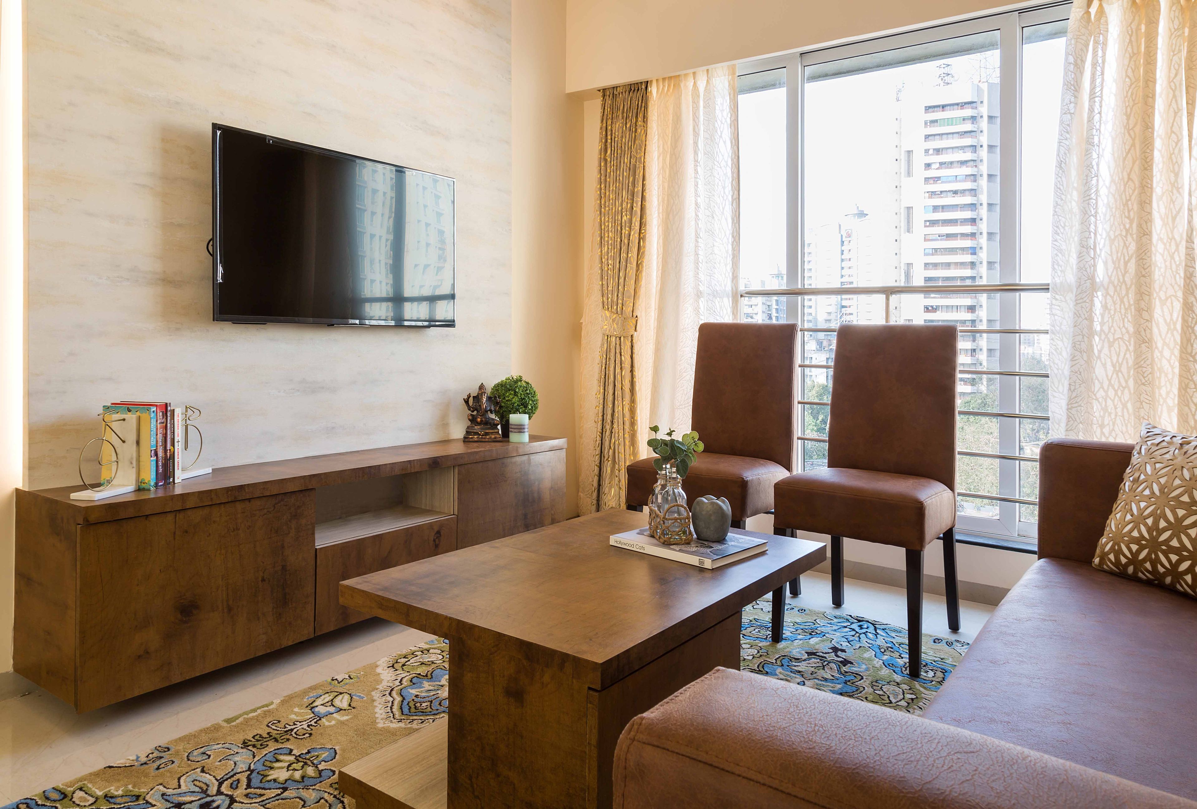 Living Room Design with Wooden TV Unit