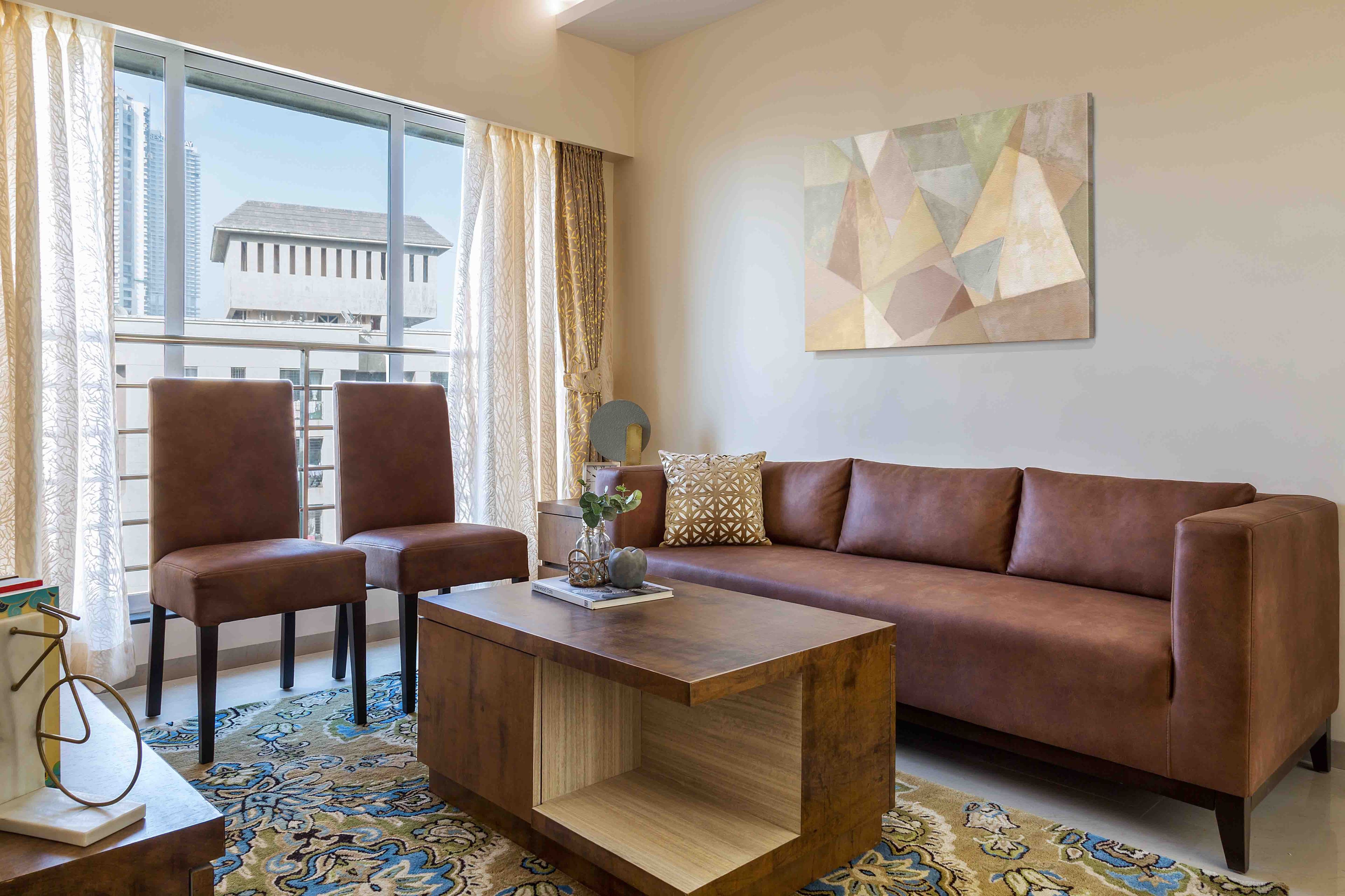 Modern 2 BHK Flat Design with Earthy Tones and L Shape Kitchen