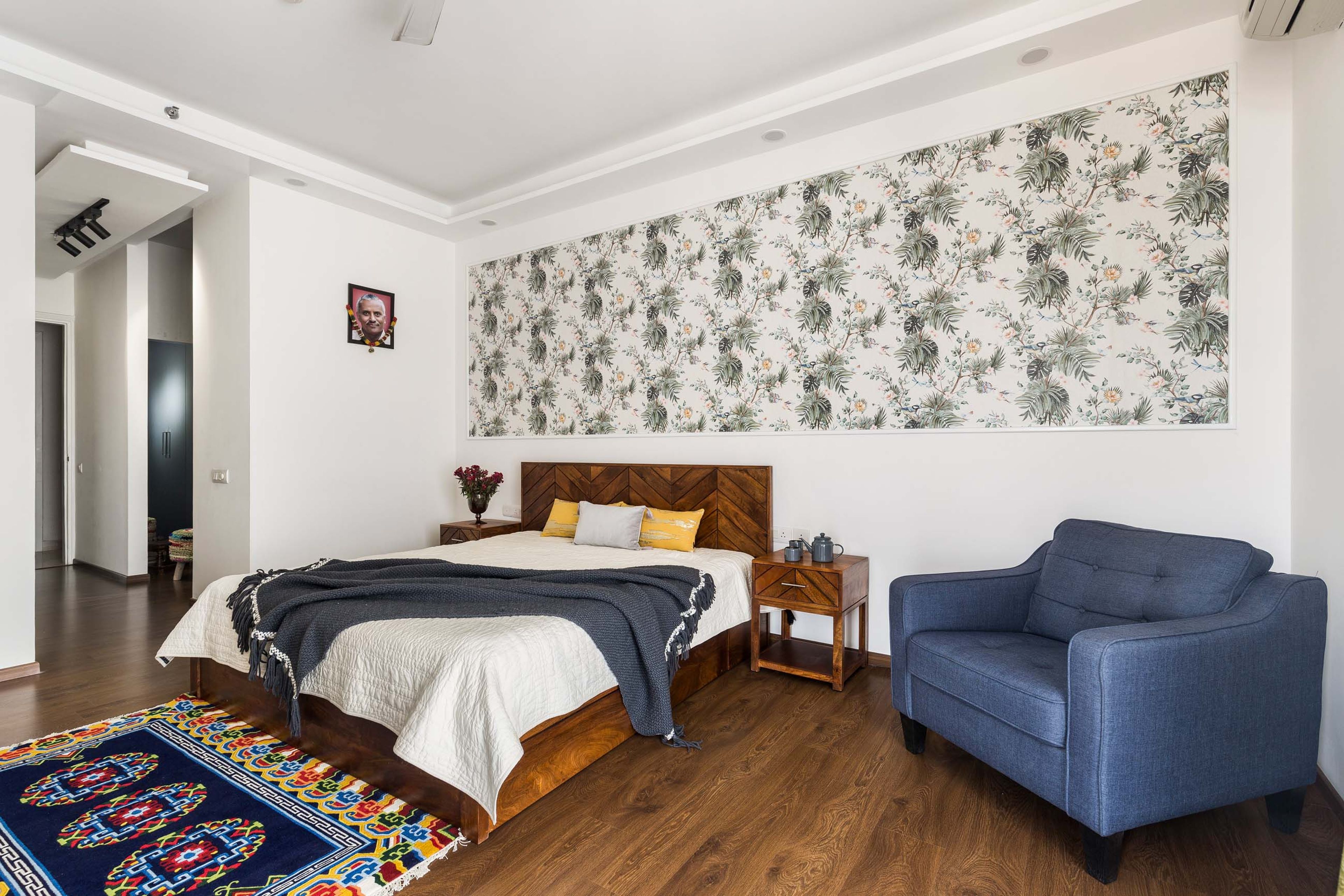 Master Bedroom Design with Patterned Wallpaper