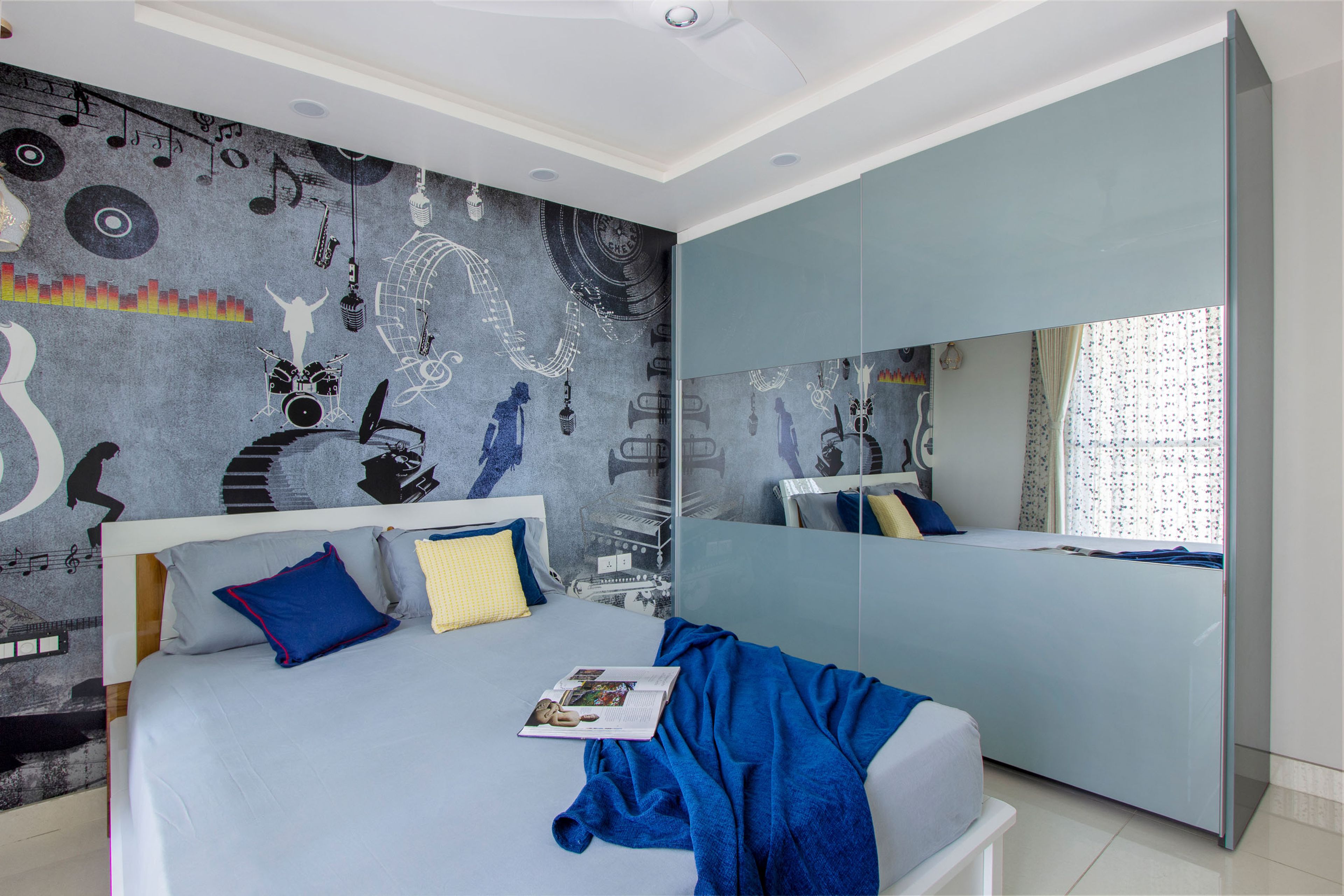 Guest Bedroom Design with Music Themed Wallpaper