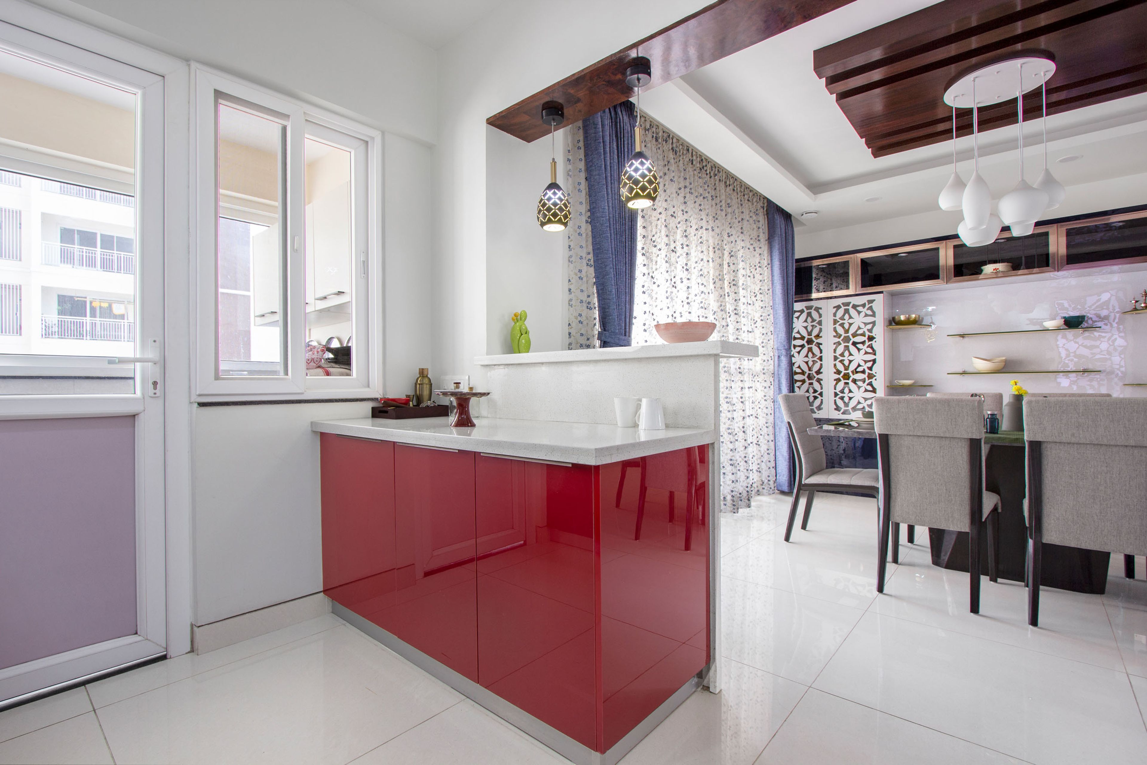Modular Kitchen Design with Red Cabinets