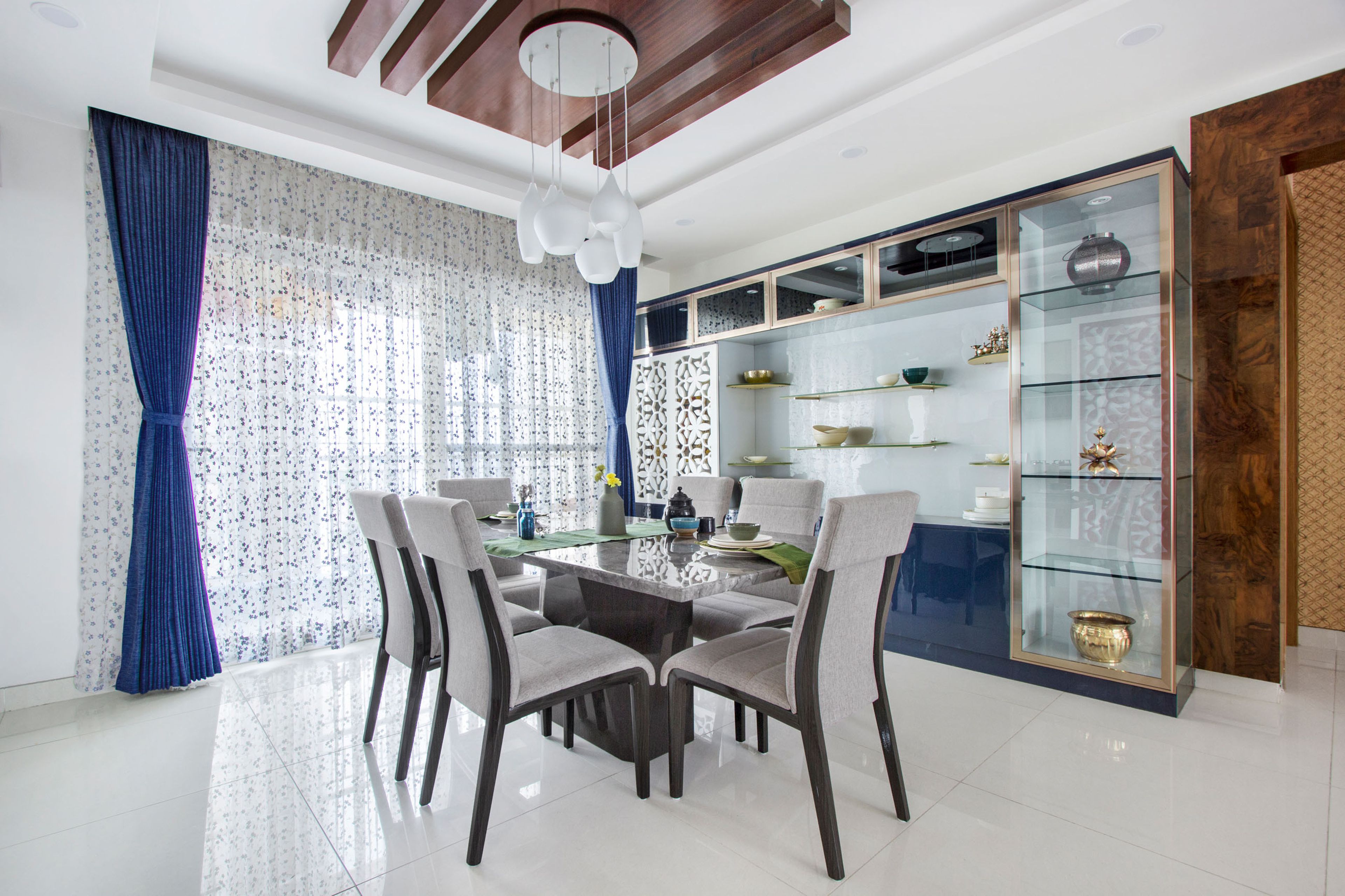 Modern 3 BHK Flat Design with Floor to Ceiling Sliding Wardrobes and L Shape Kitchen