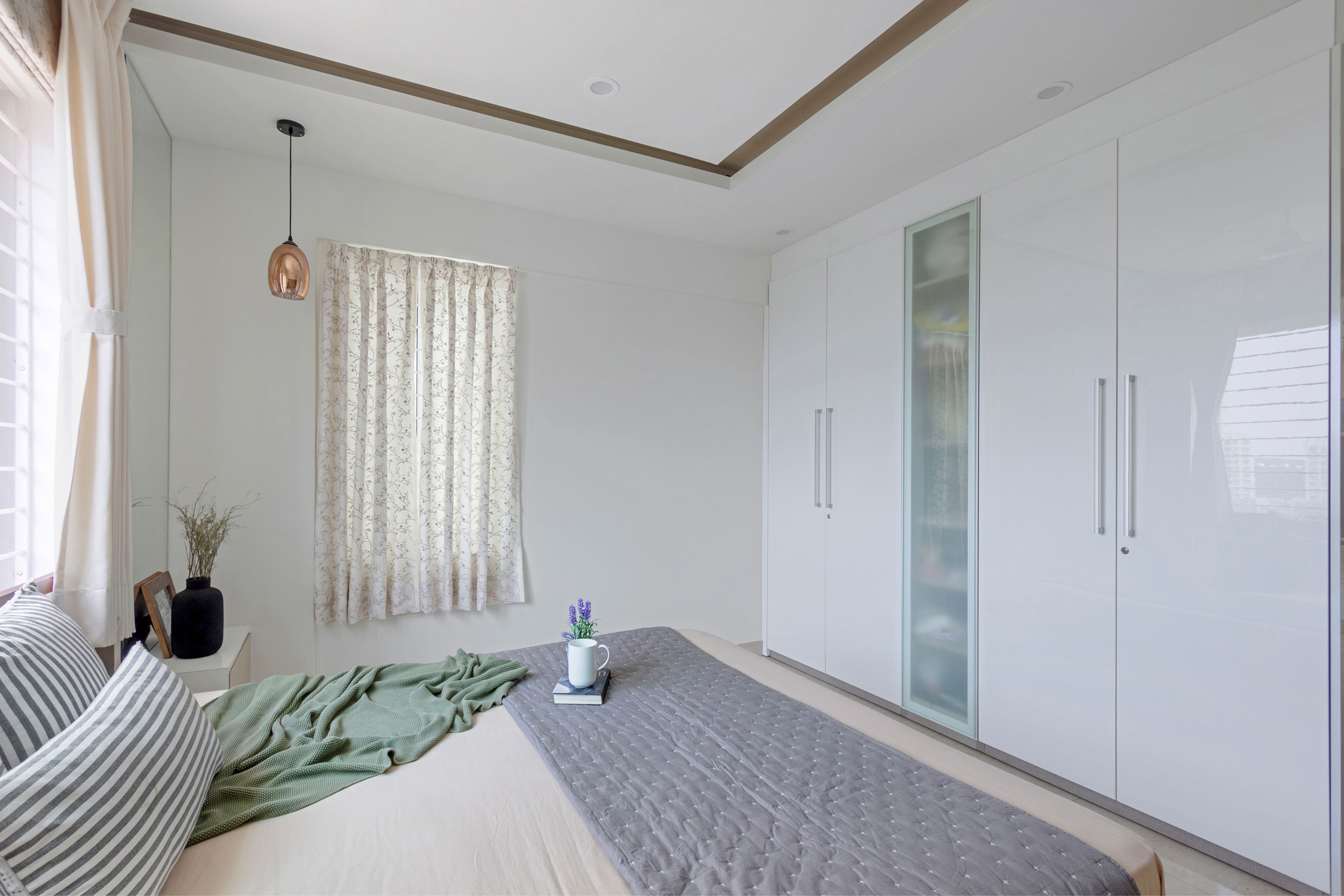 Master Bedroom Design with White Swing Wardrobe