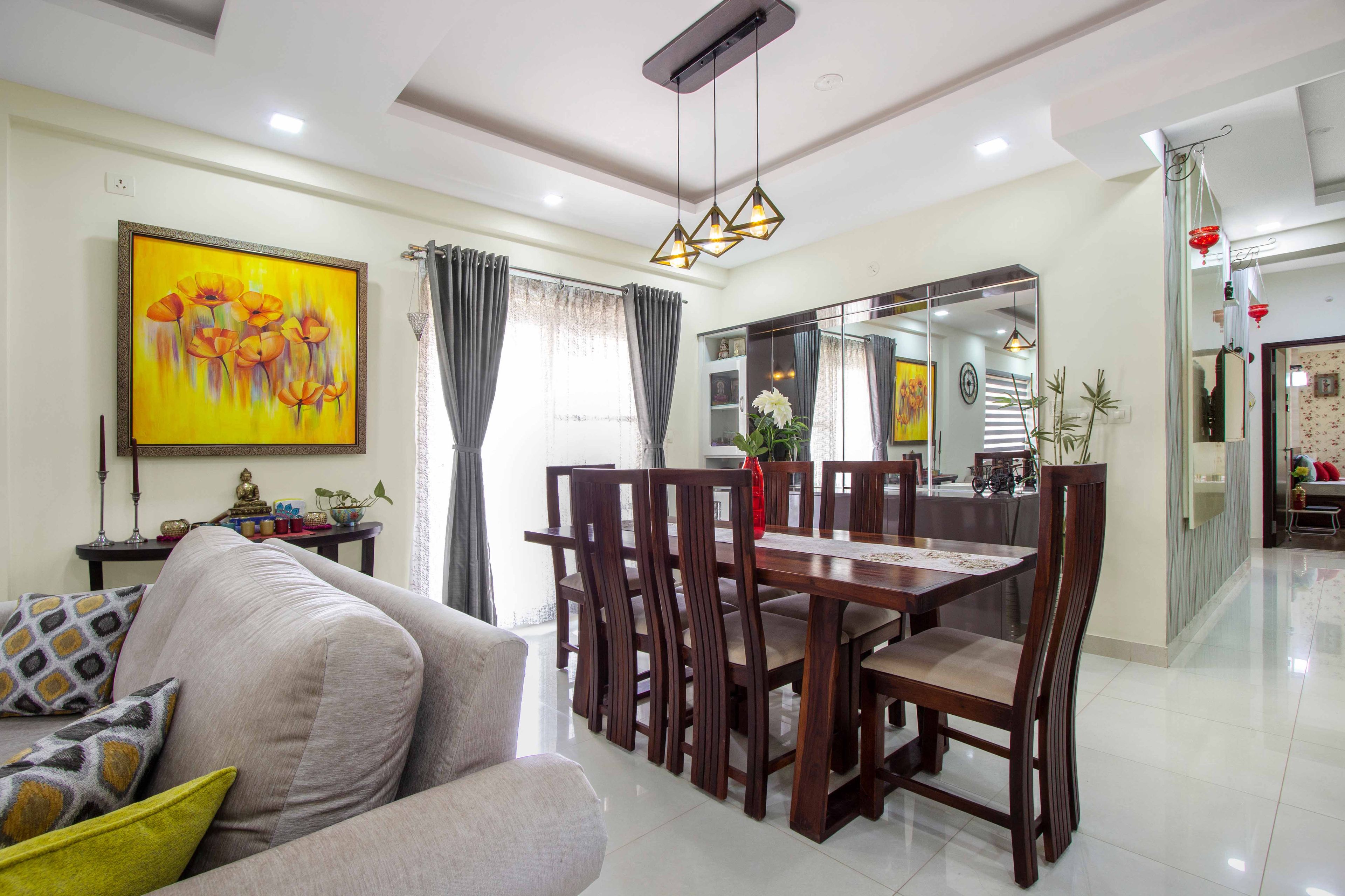 Contemporary 3 BHK Flat with Parallel Kitchen Design and Floor to Ceiling Wardrobes