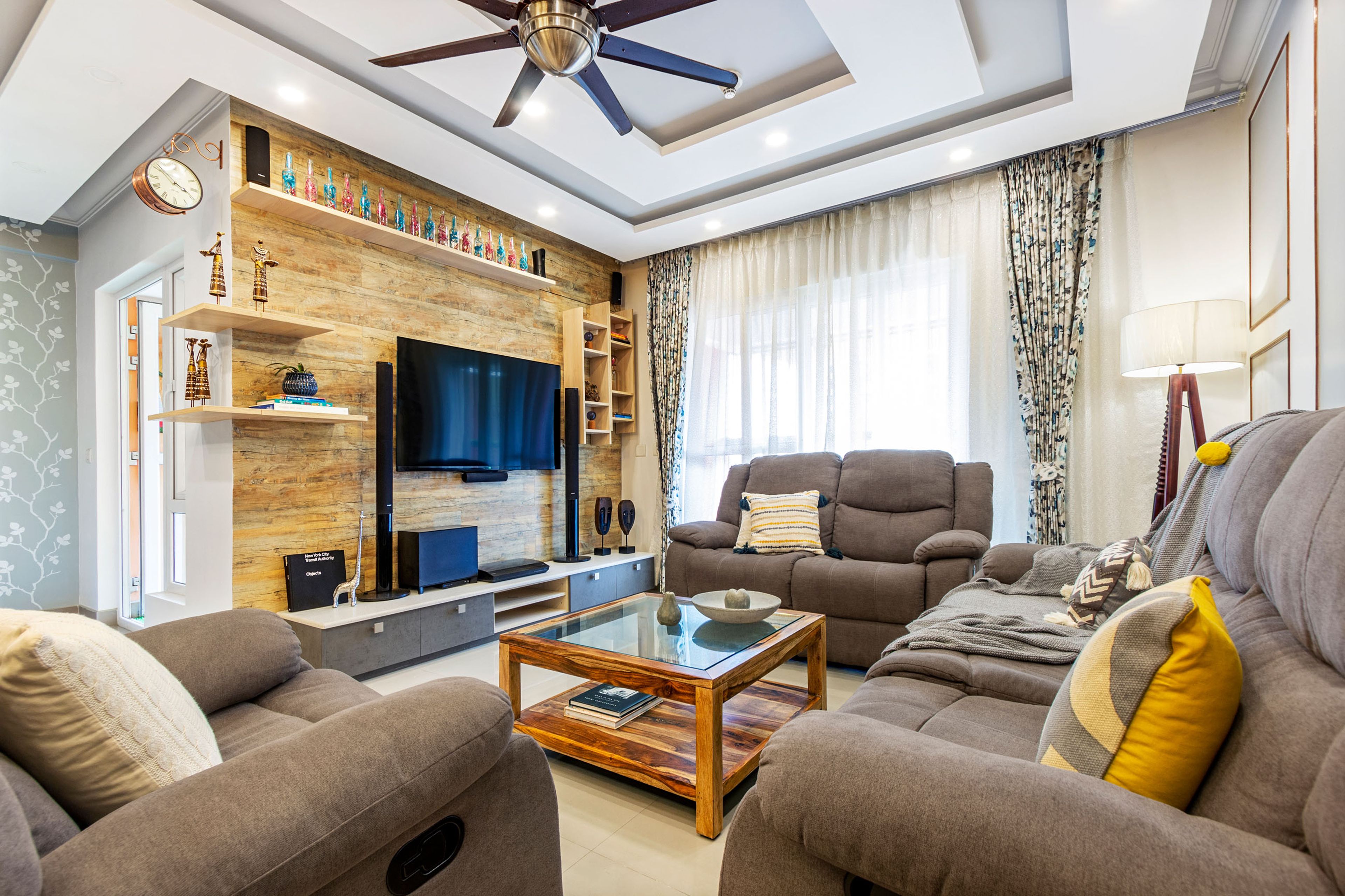 Living Room Design with Wooden Wall