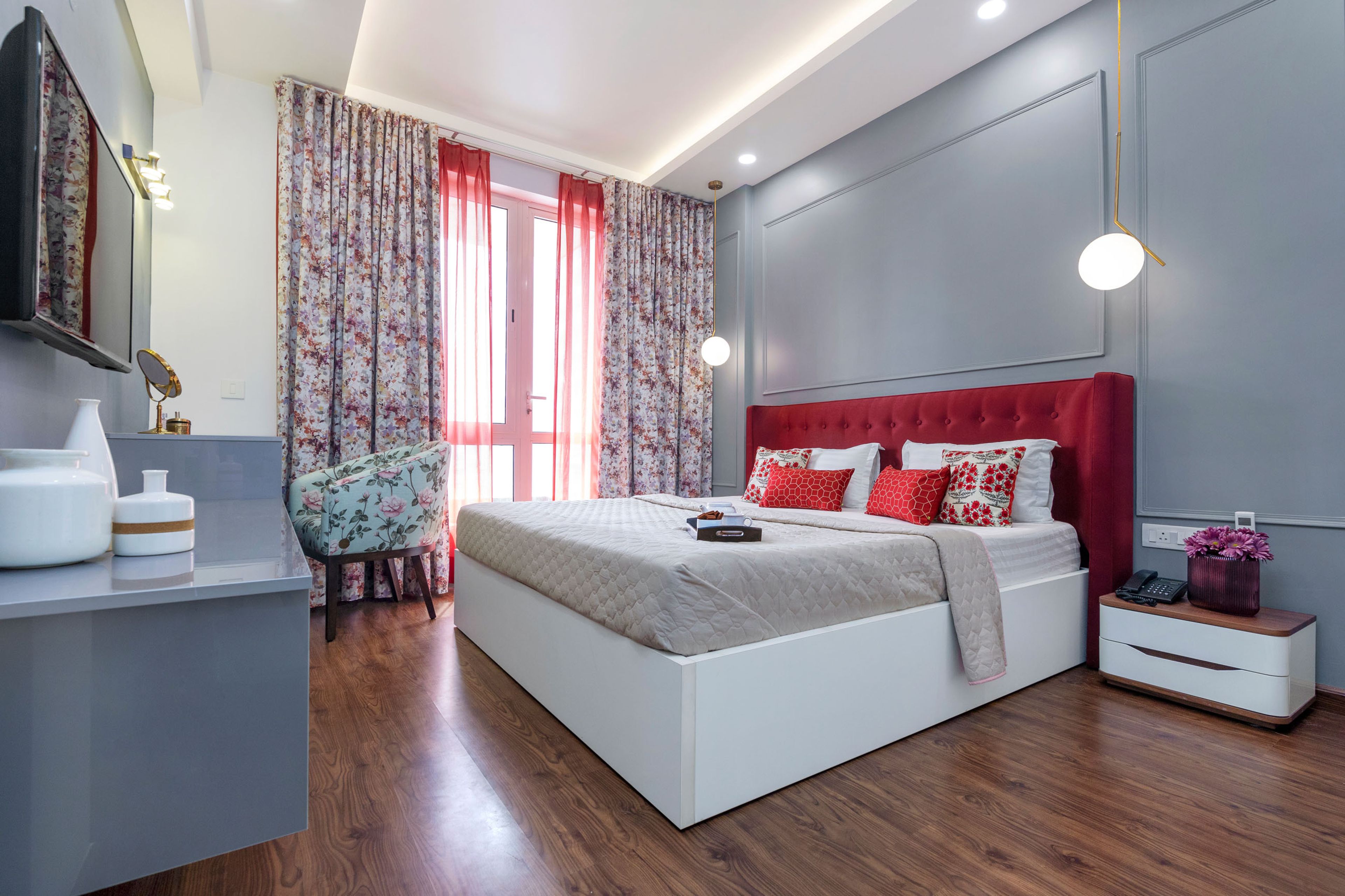 Contemporary Grey Master Bedroom With 2-Door Frosted Shutter Sliding Wardrobe