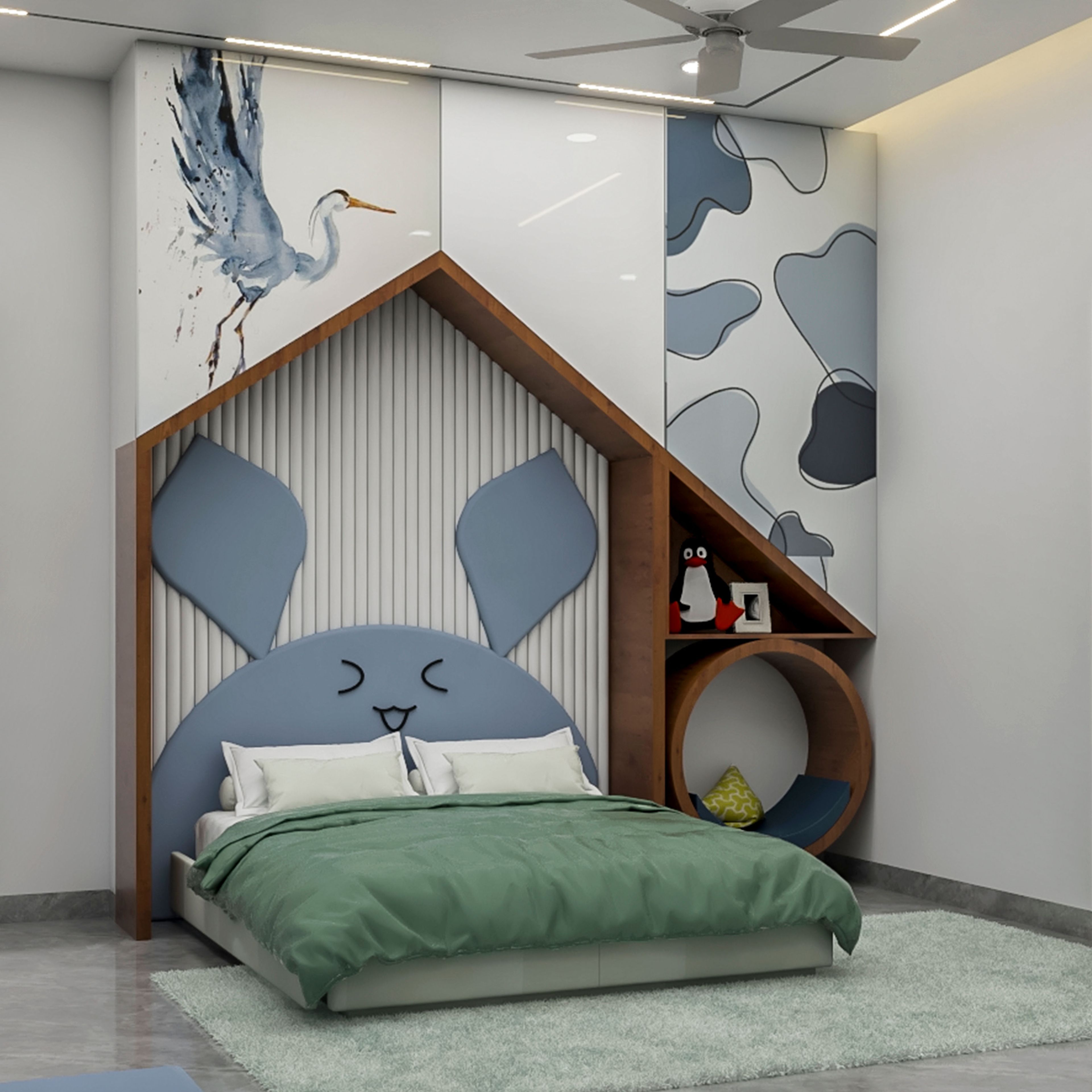 Spacious Kids Room With Space-Saving Furniture Including A Murphy Integrated With Glossy Storage - Livspace