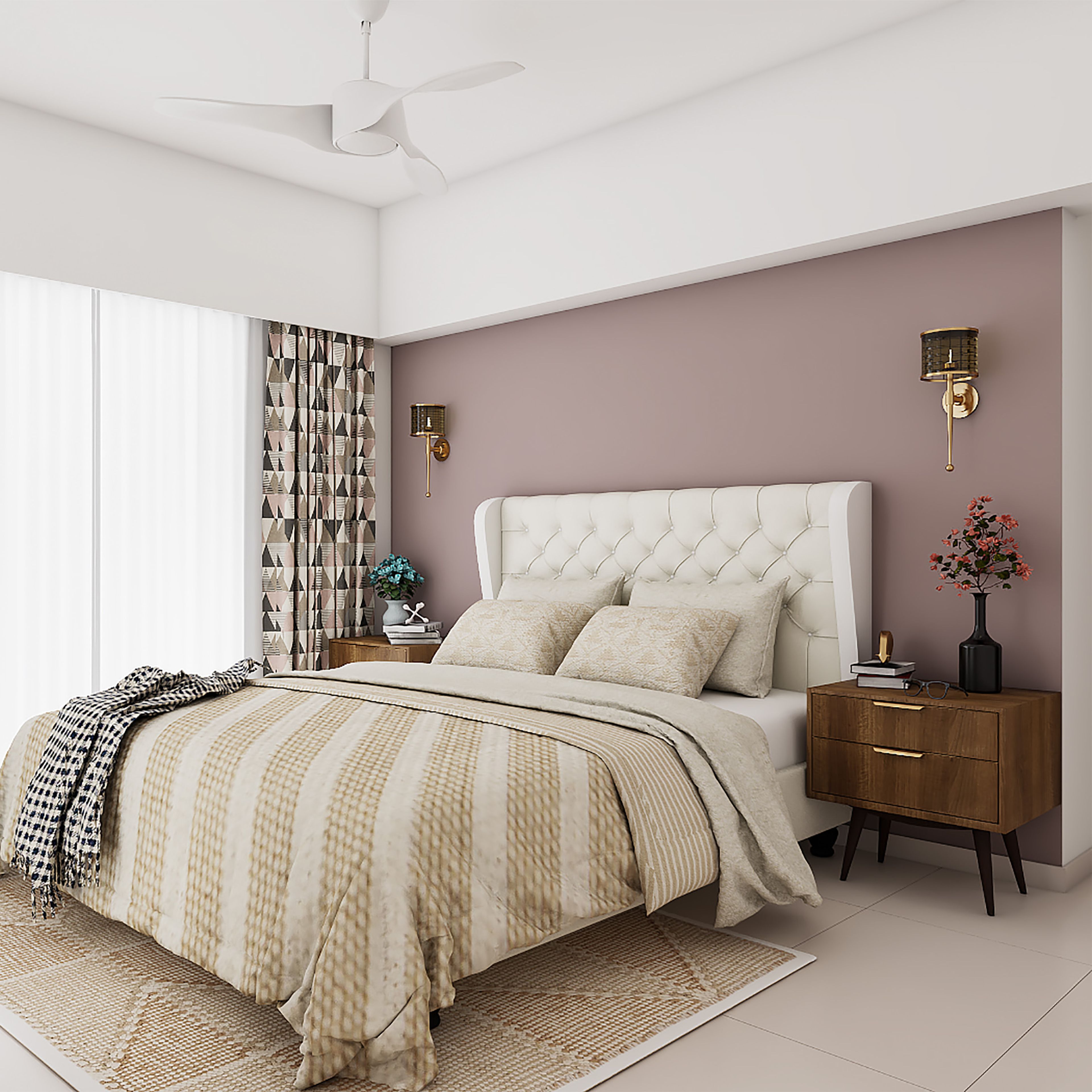 Modern Rose Pink Bedroom Wall Paint Design With White Furniture