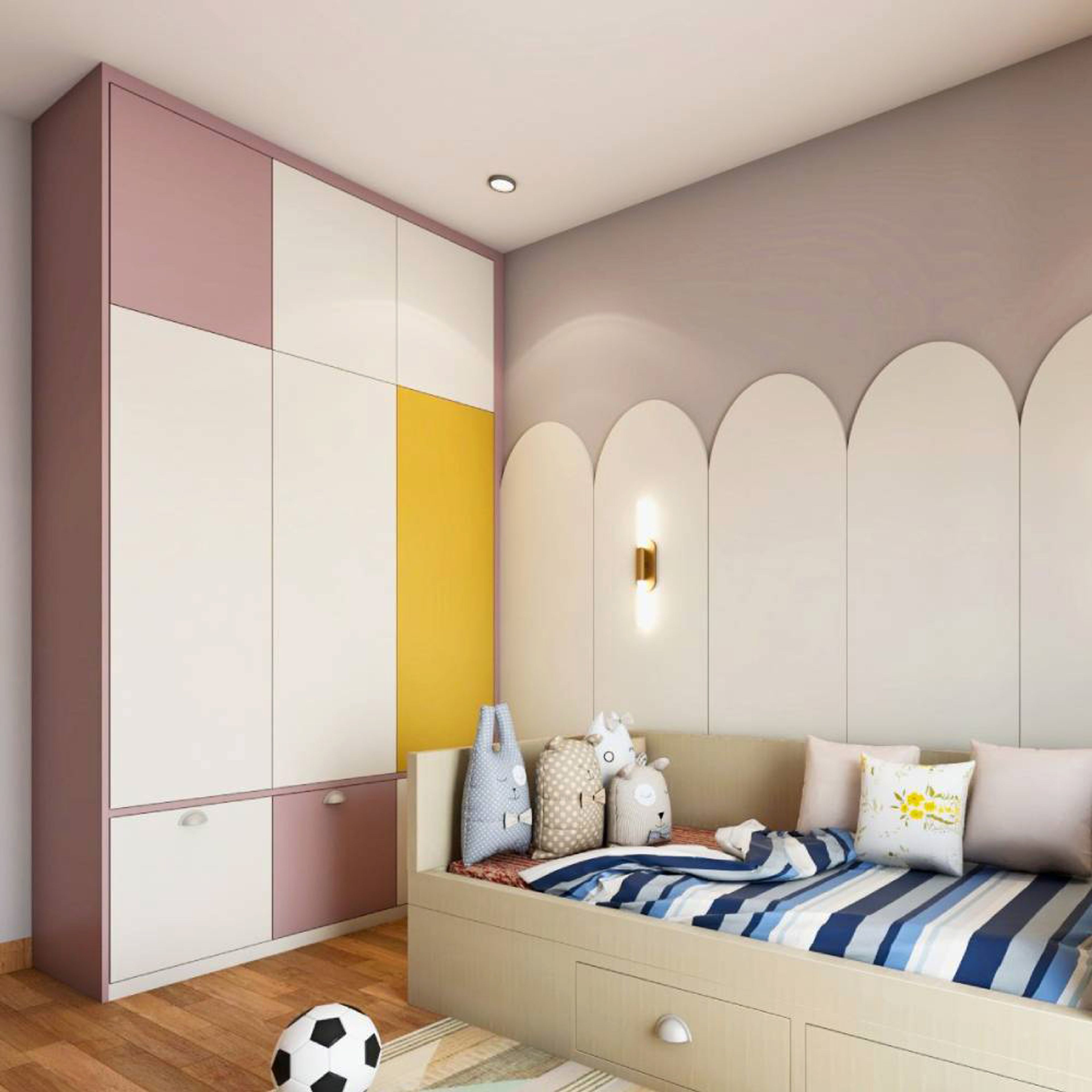 Modern 3-Door Multi Coloured Swing Wardrobe Design With Yellow Wardrobe Shutter