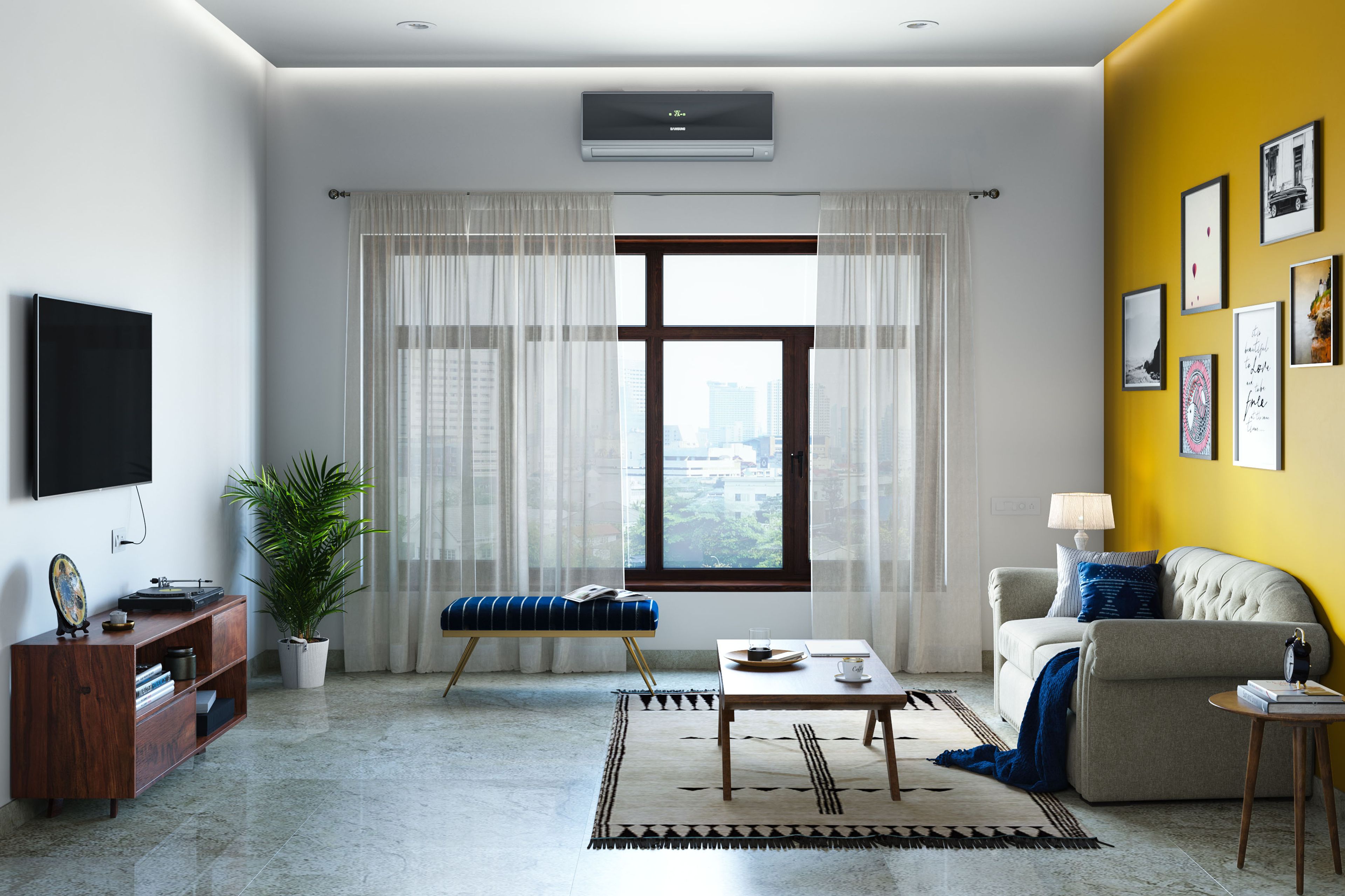 Vitrified Grey Semi-Glossy Flooring Design For Living Rooms - Livspace