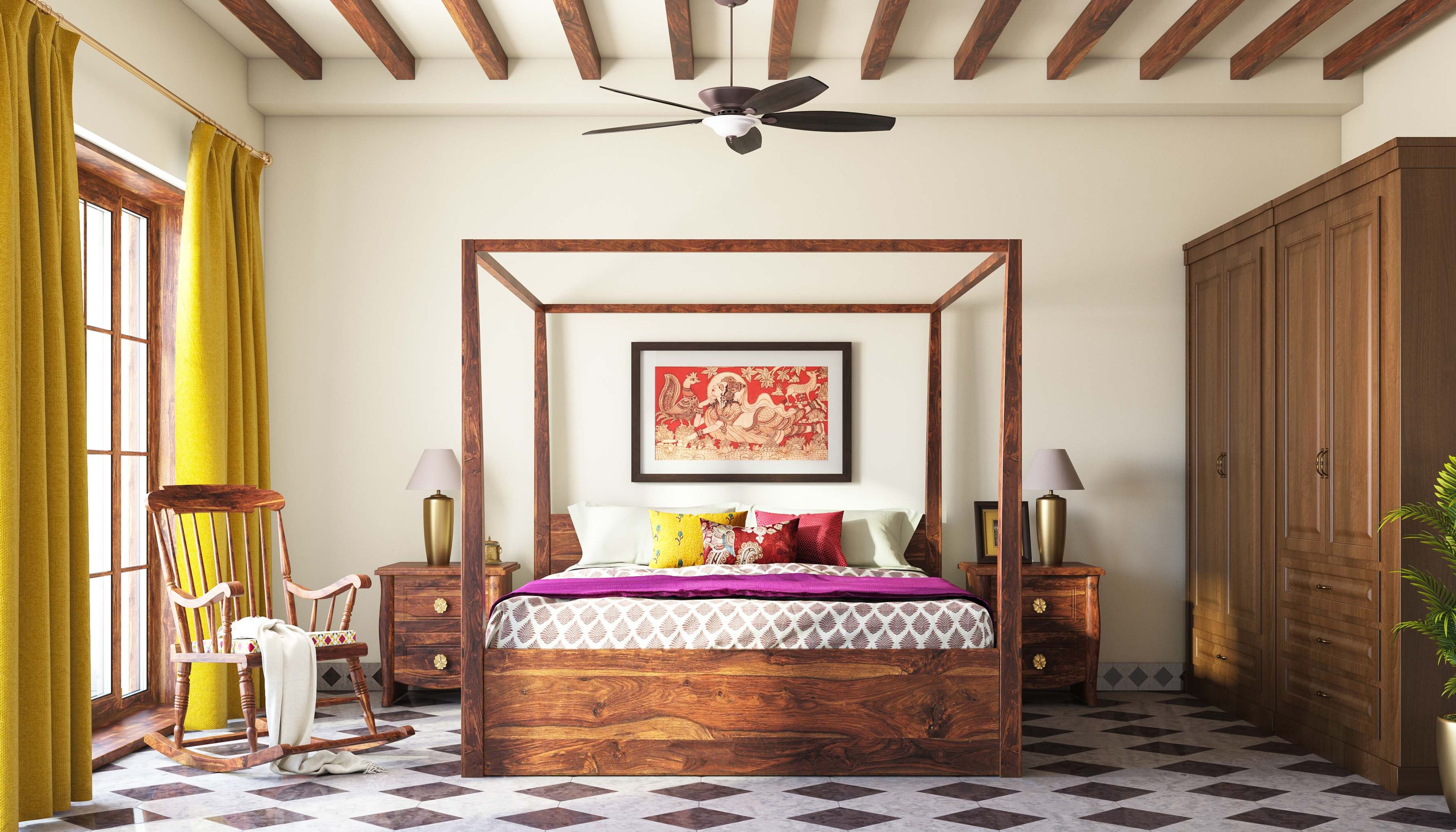 Black And White Square Transitional Bedroom Flooring Design - Livspace