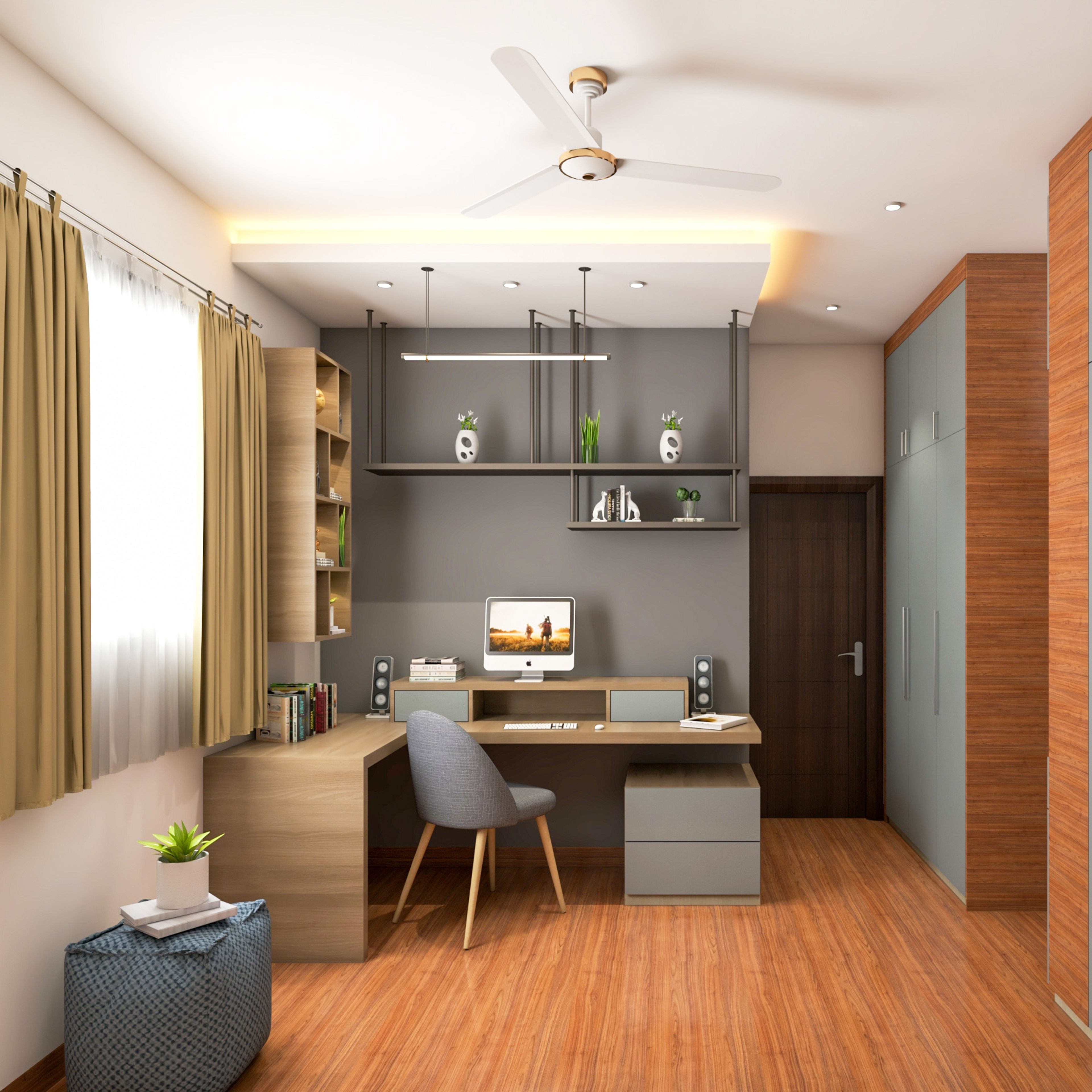 Contemporary Light Brown Flooring Design For Home Offices