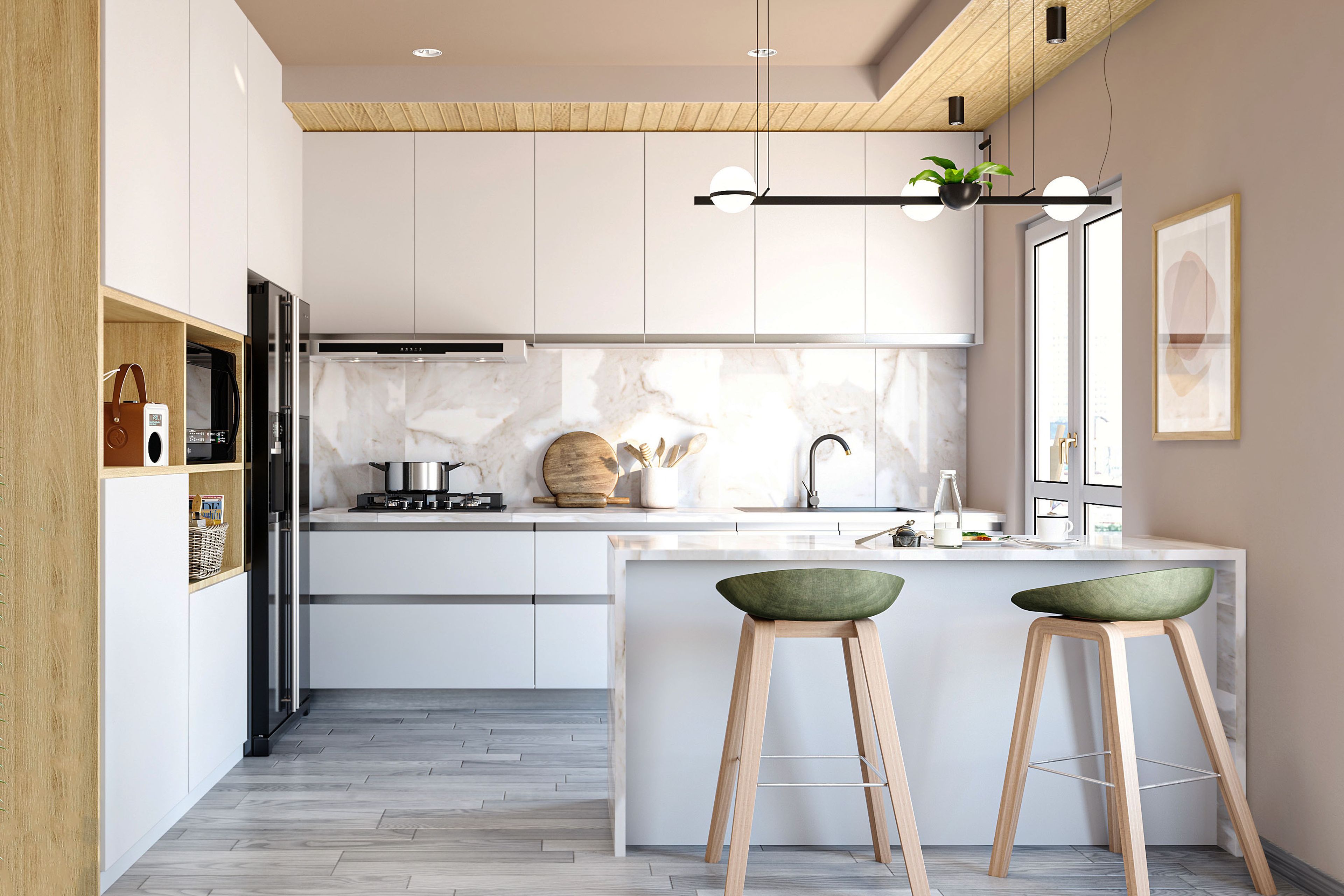 Subway Pattern Grey Flooring Design For Kitchen - Livspace