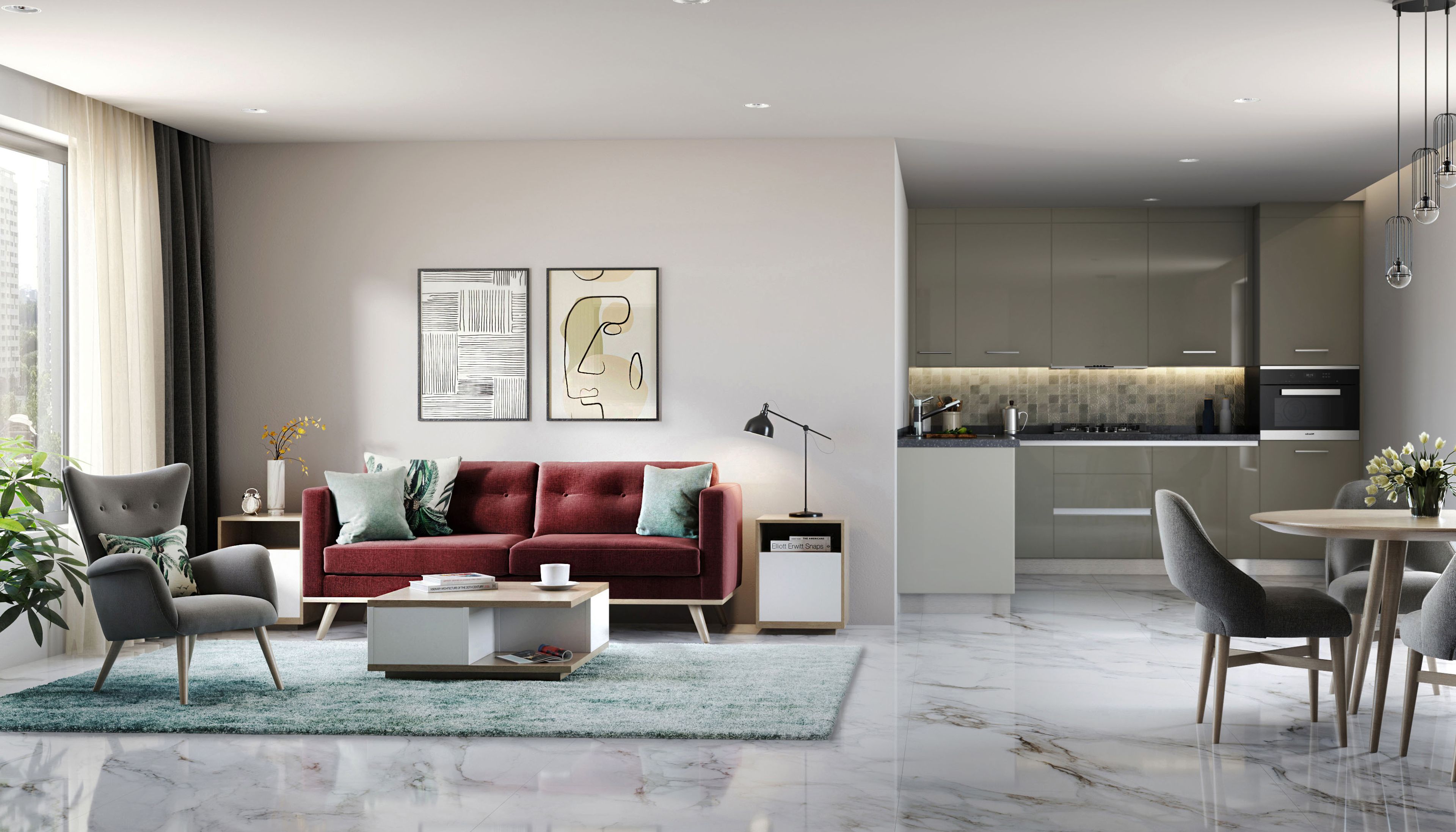 Off-White Living Room Wall Paint Design - Livspace