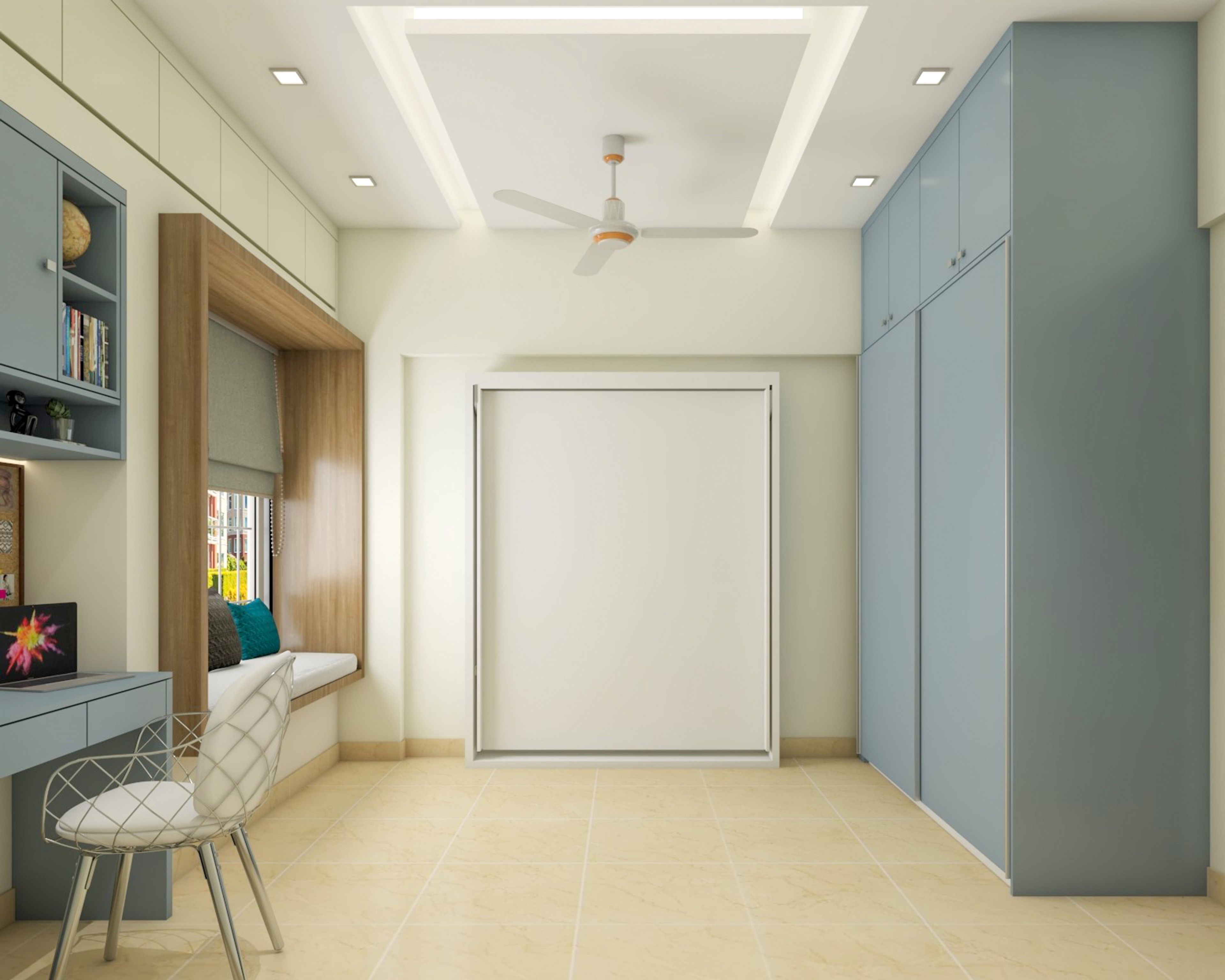 Space-Saving Kids Room Design With Closed Murphy Bed, Wardrobe And Study Unit - Livspace