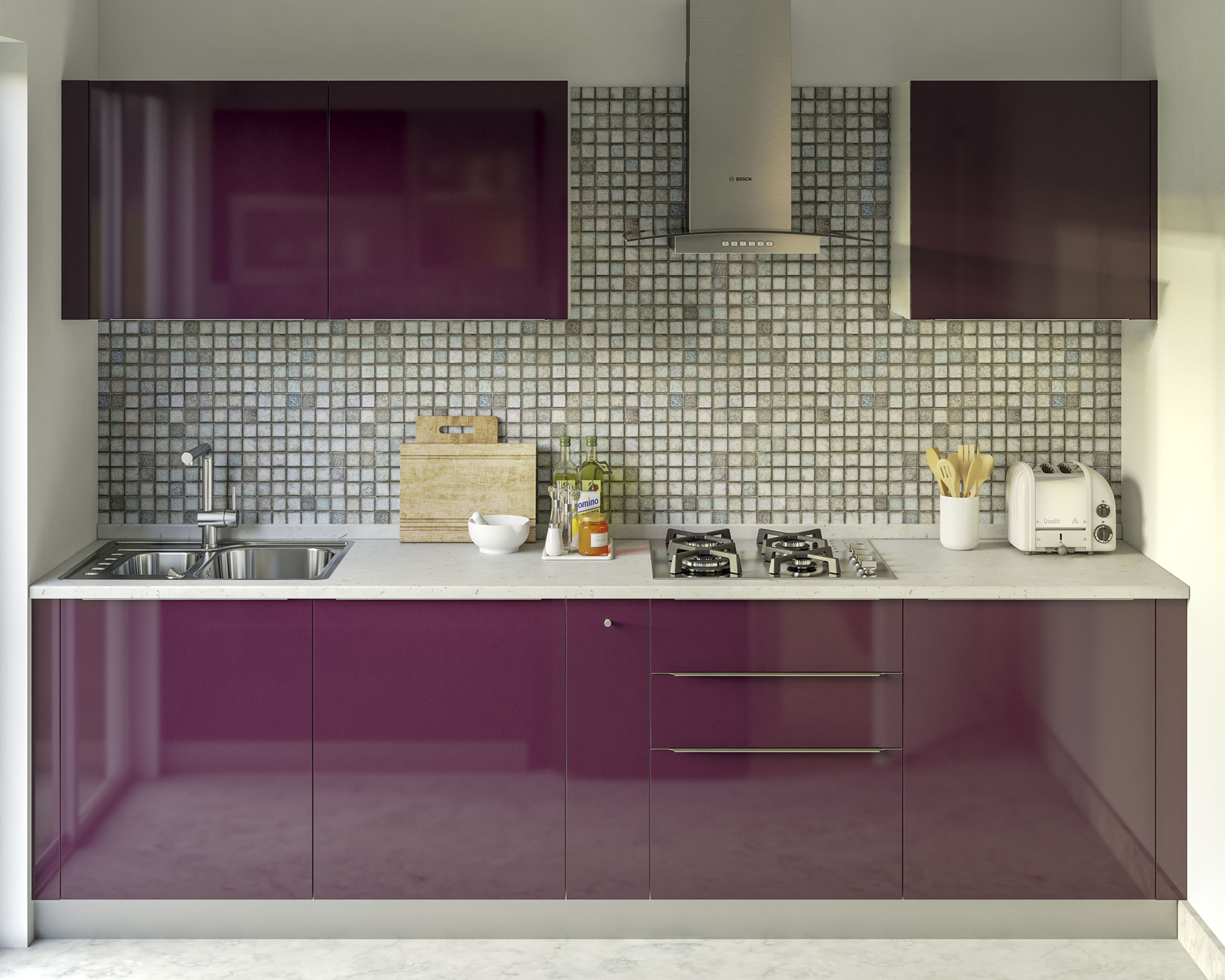 Modern Grey And Multicoloured Ceramic Square Kitchen Tile Design